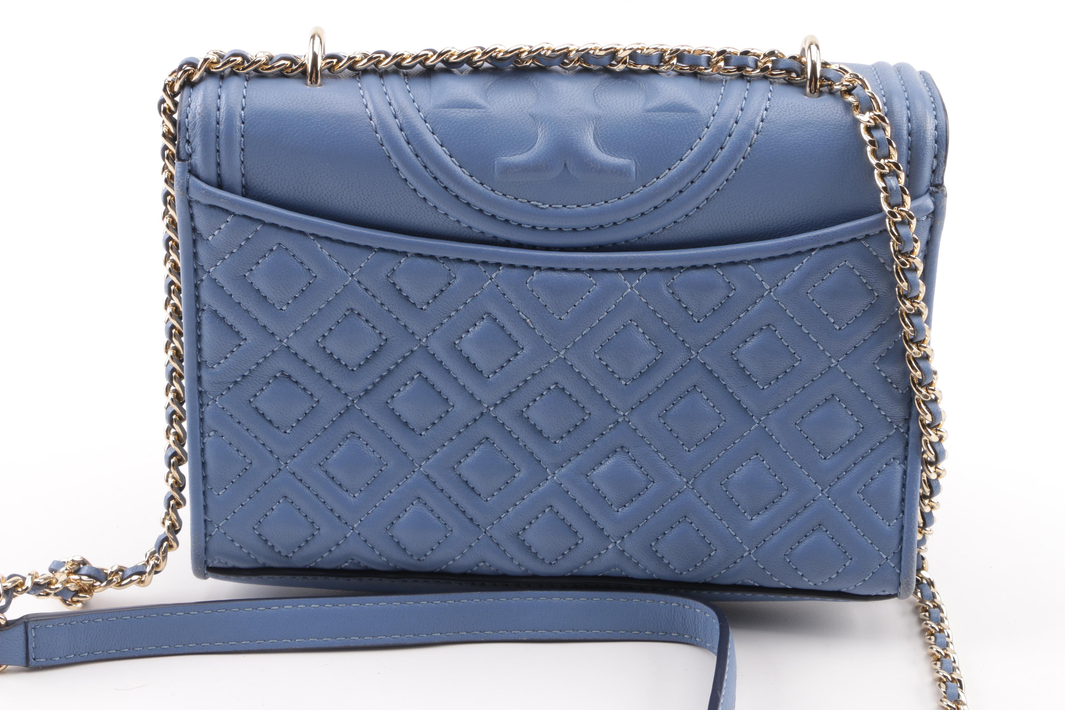 Tory Burch Fleming Blue Quilted Leather Crossbody Bag