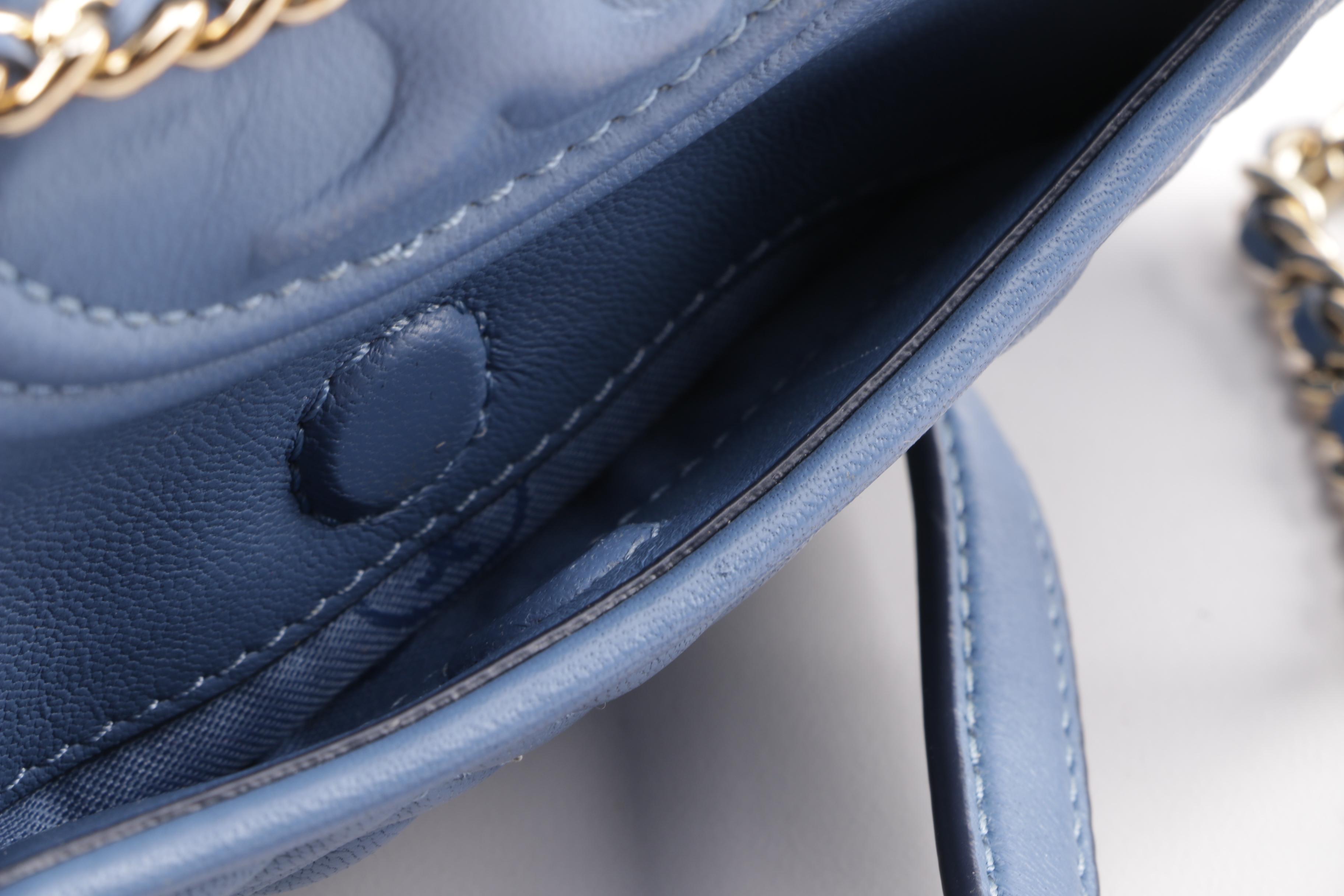 Tory Burch Fleming Blue Quilted Leather Crossbody Bag