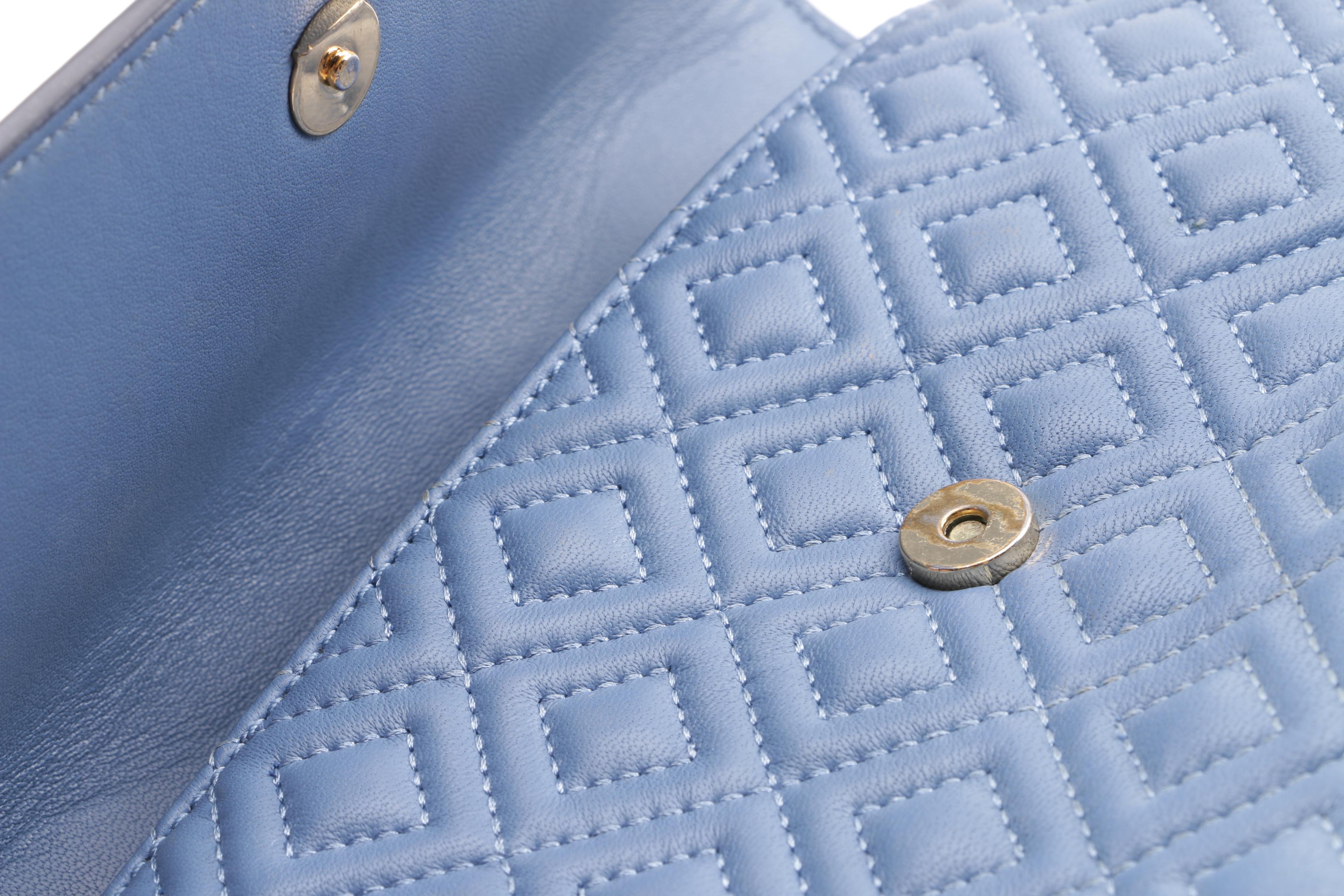 Tory Burch Fleming Blue Quilted Leather Crossbody Bag