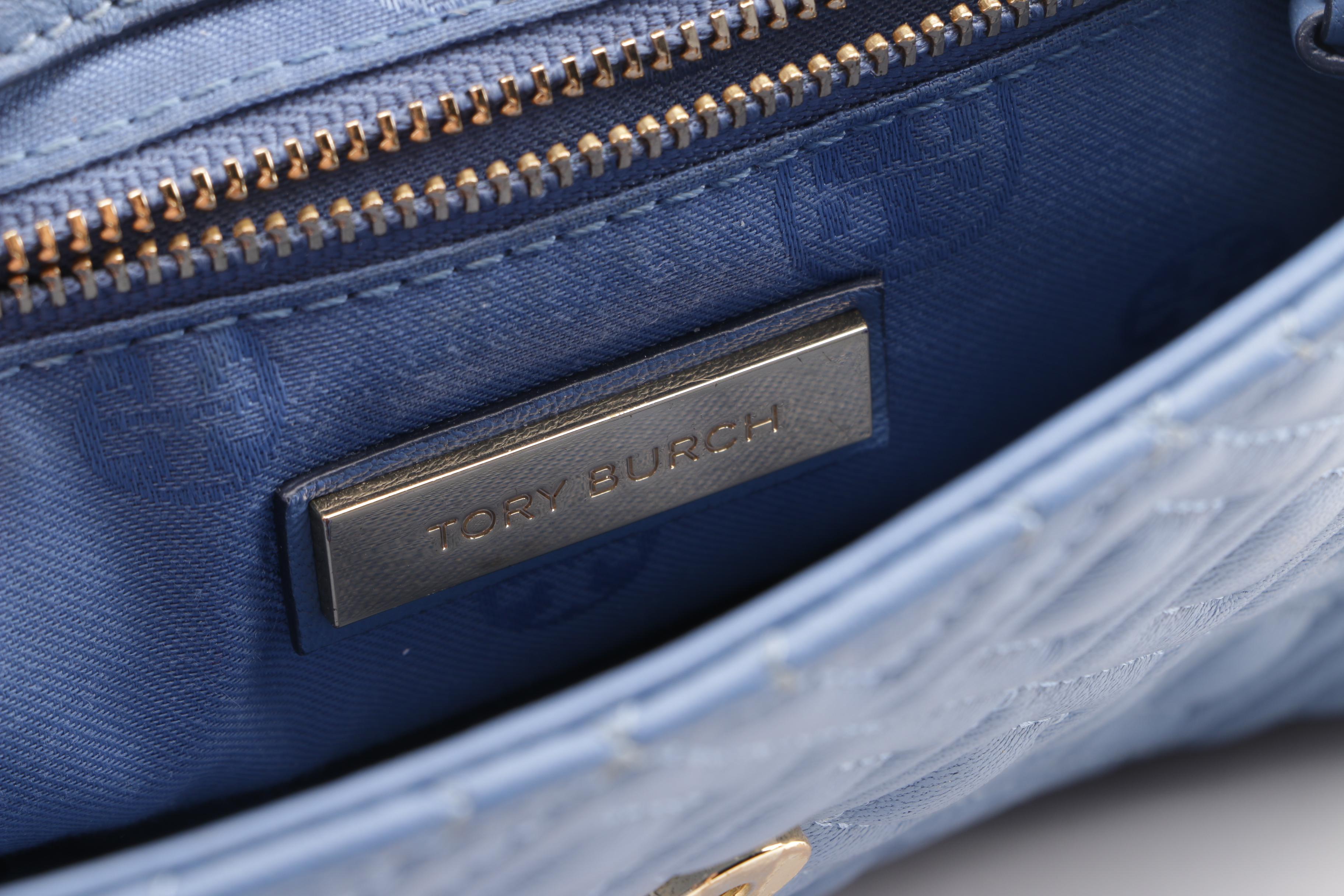 Tory Burch Fleming Blue Quilted Leather Crossbody Bag