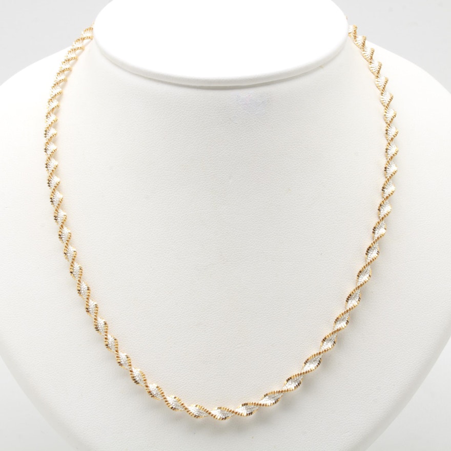 Italian Sterling Silver Two Tone Rope Twist Necklace