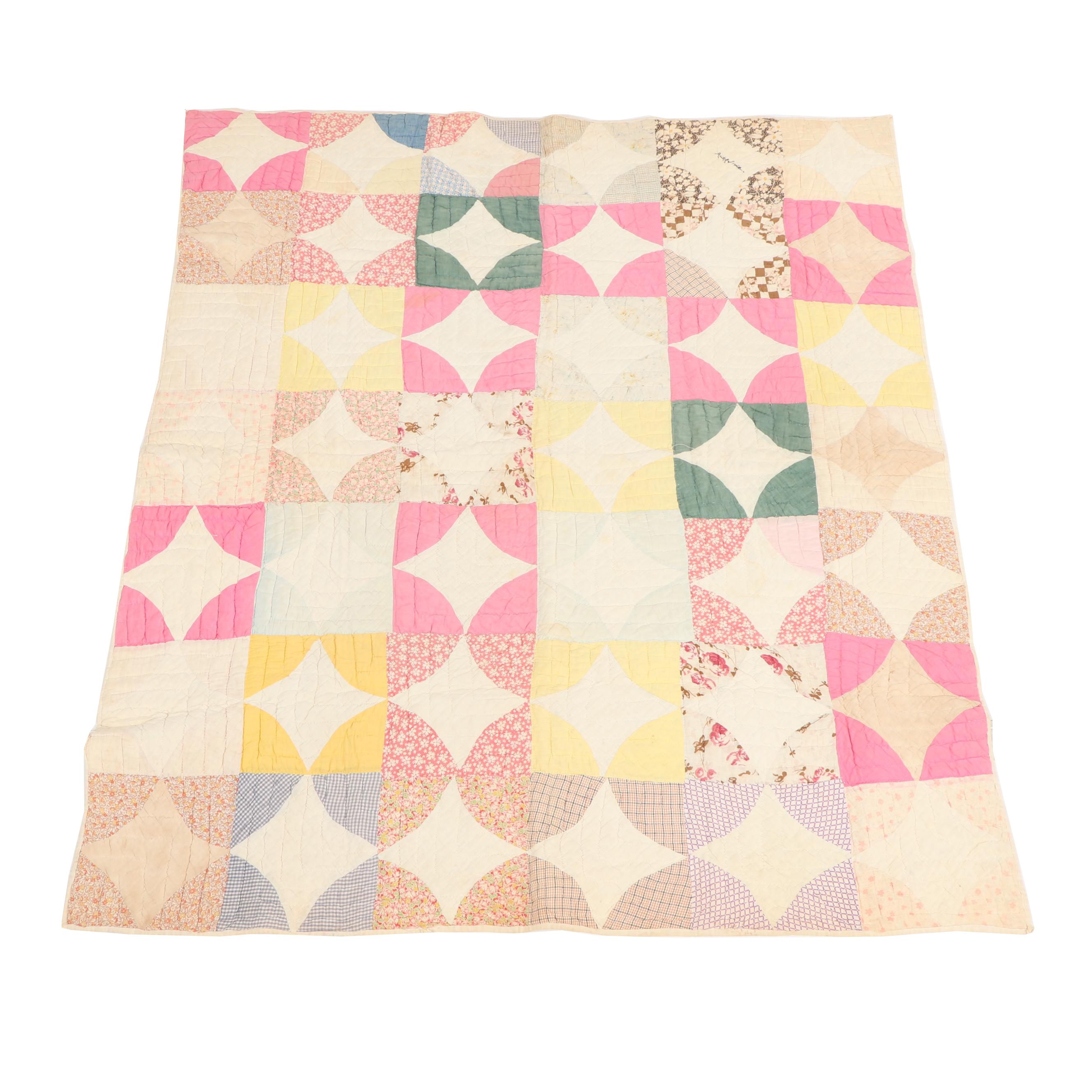 Signed "Circles and Diamonds" Handmade Quilt by Ruth Smith