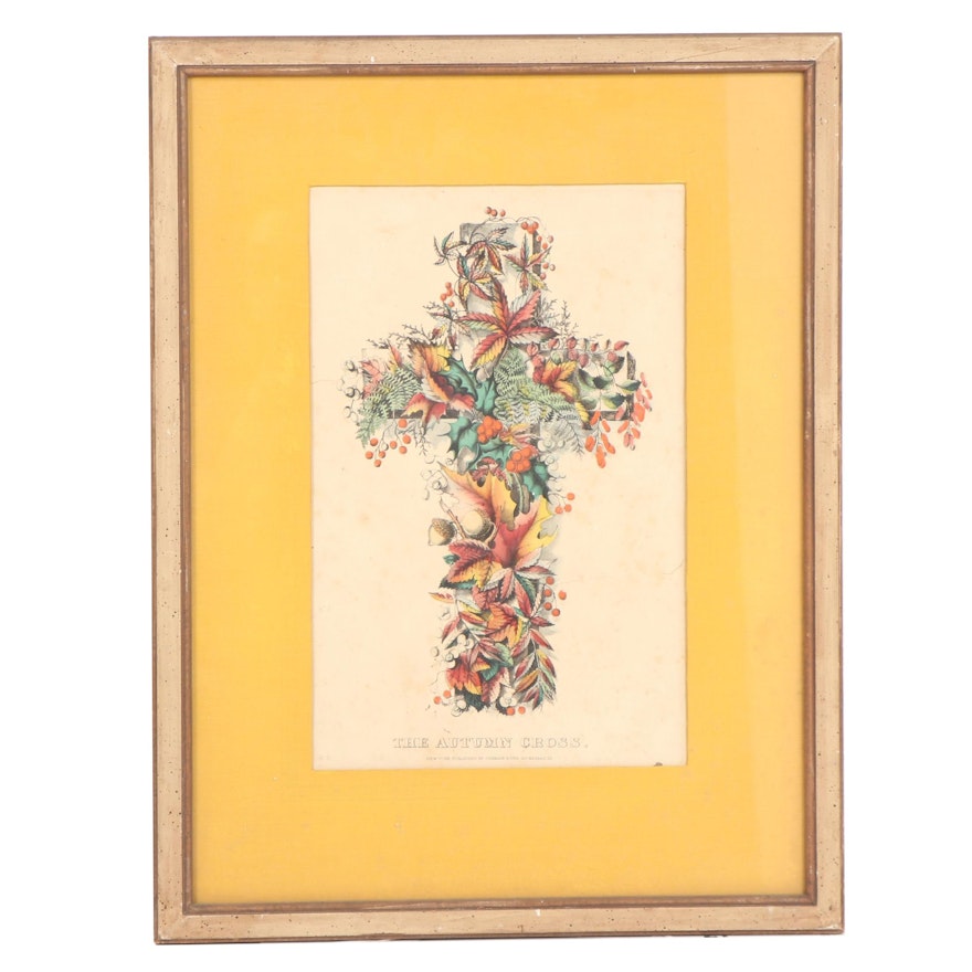 Currier and Ives Color Lithograph "The Autumn Cross"