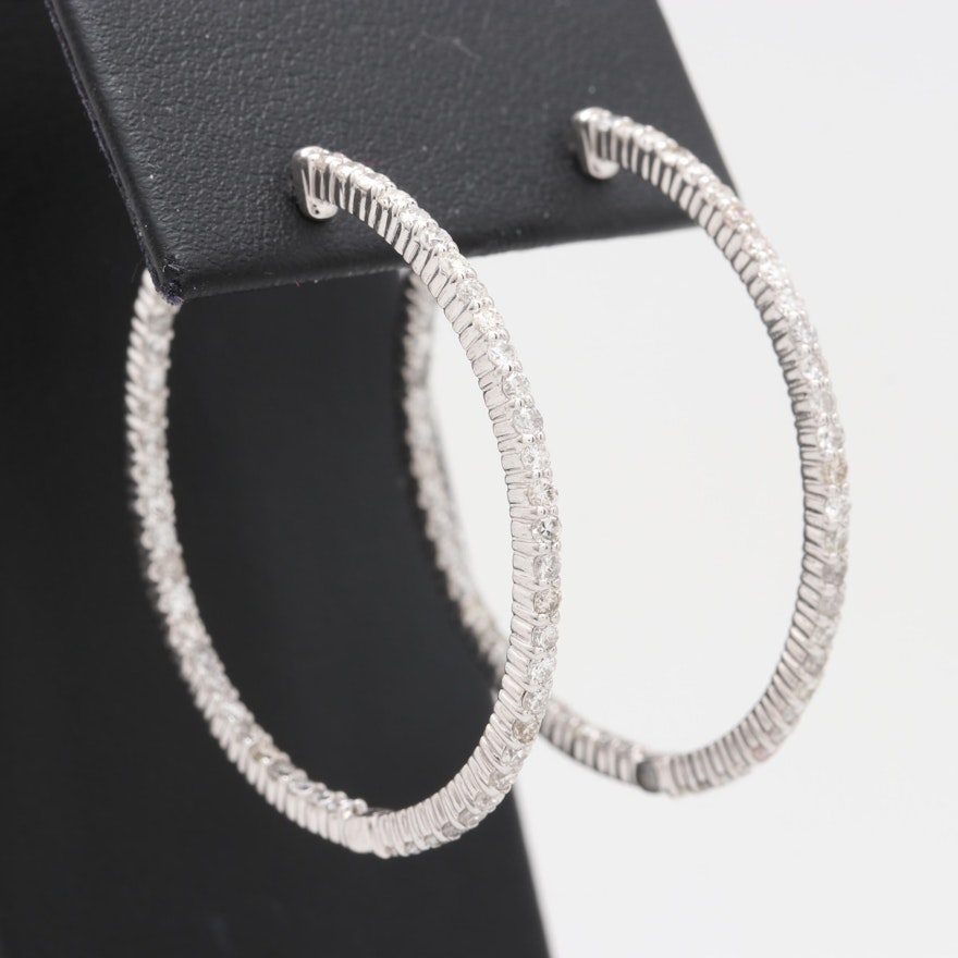 14K White Gold 1.80 CTW Diamond Inside-Out Hoops