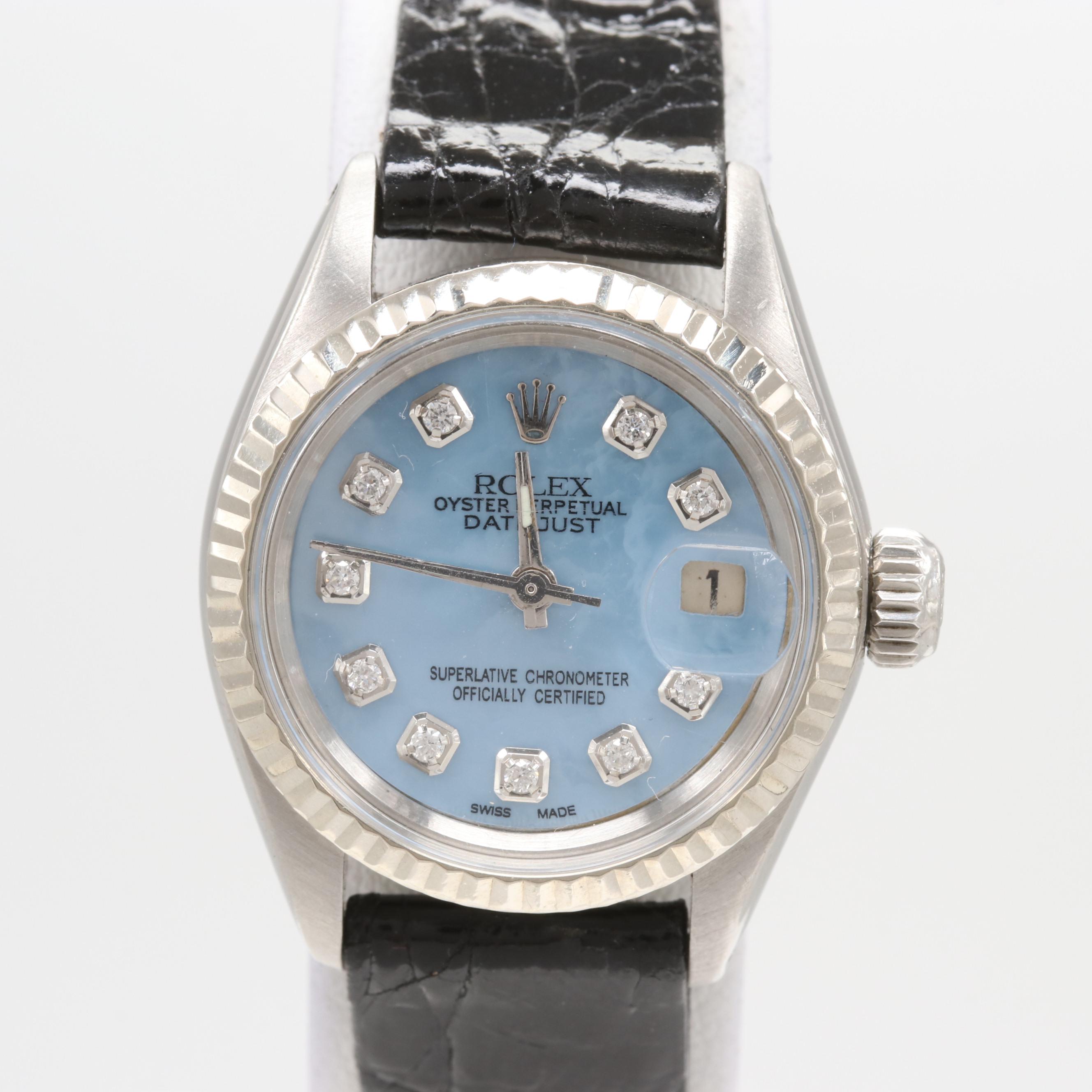 Lady Tudor 14K White Gold Watch With Aftermarket Diamond Dial