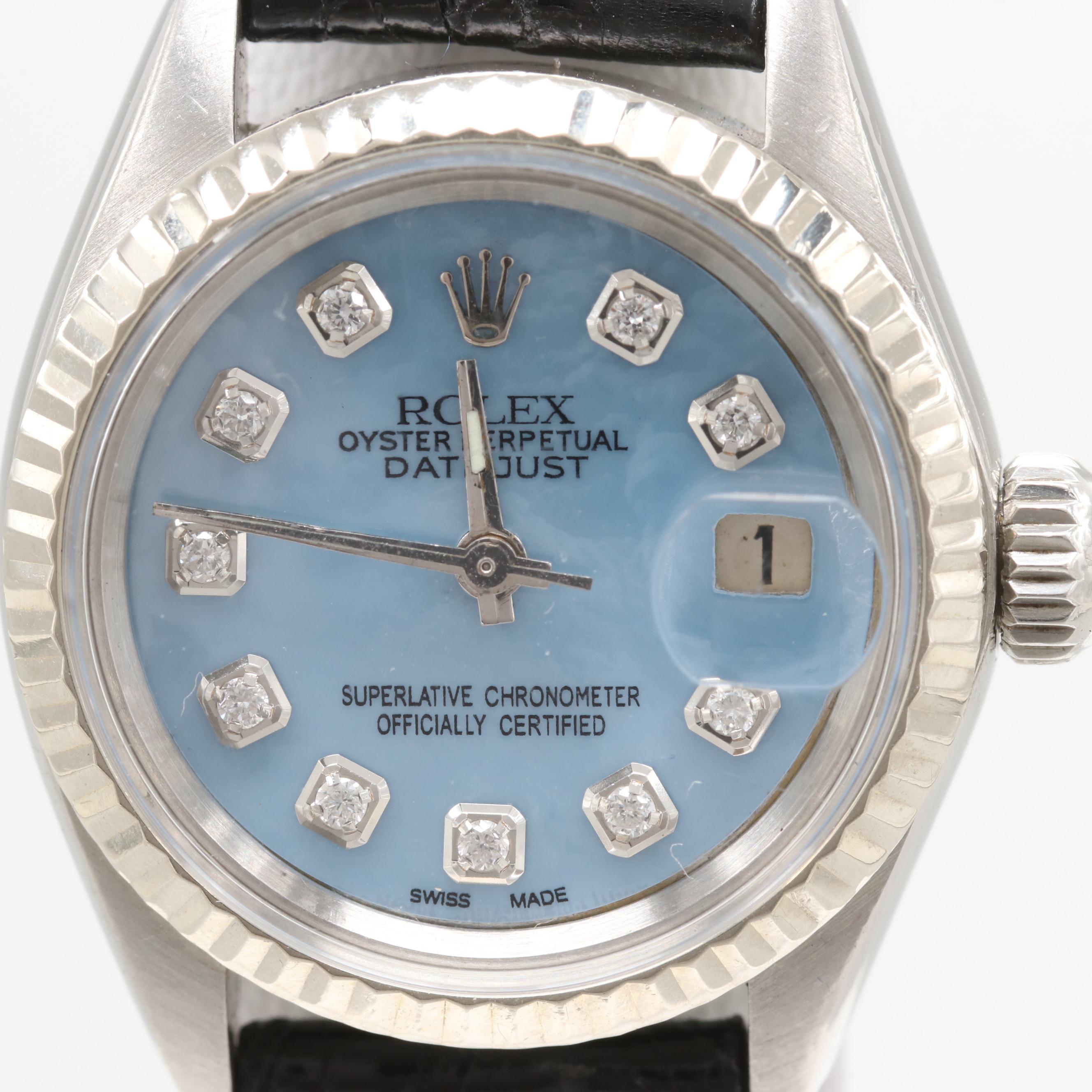 Lady Tudor 14K White Gold Watch With Aftermarket Diamond Dial