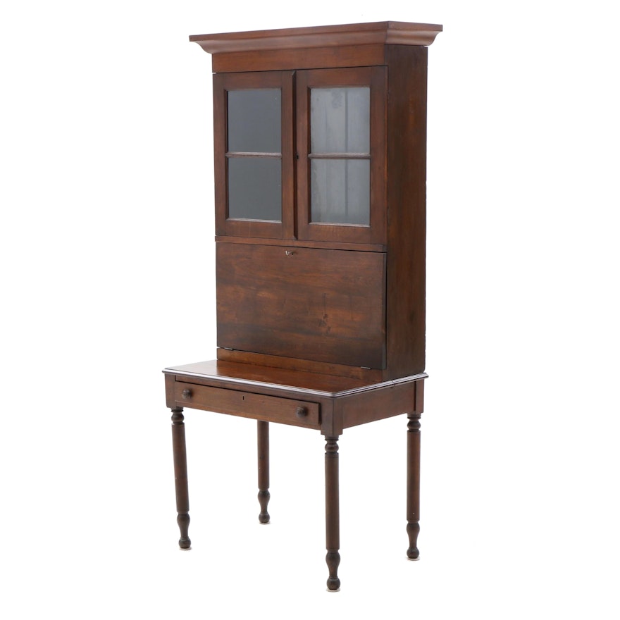 Federal Style Mixed Hardwood Drop Front Secretary, Mid-19th Century