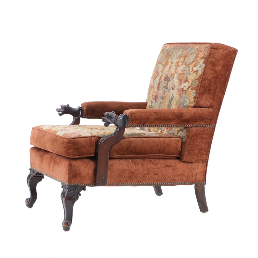 Victorian Mahogany and Upholstered Armchair, Mid-19th Century