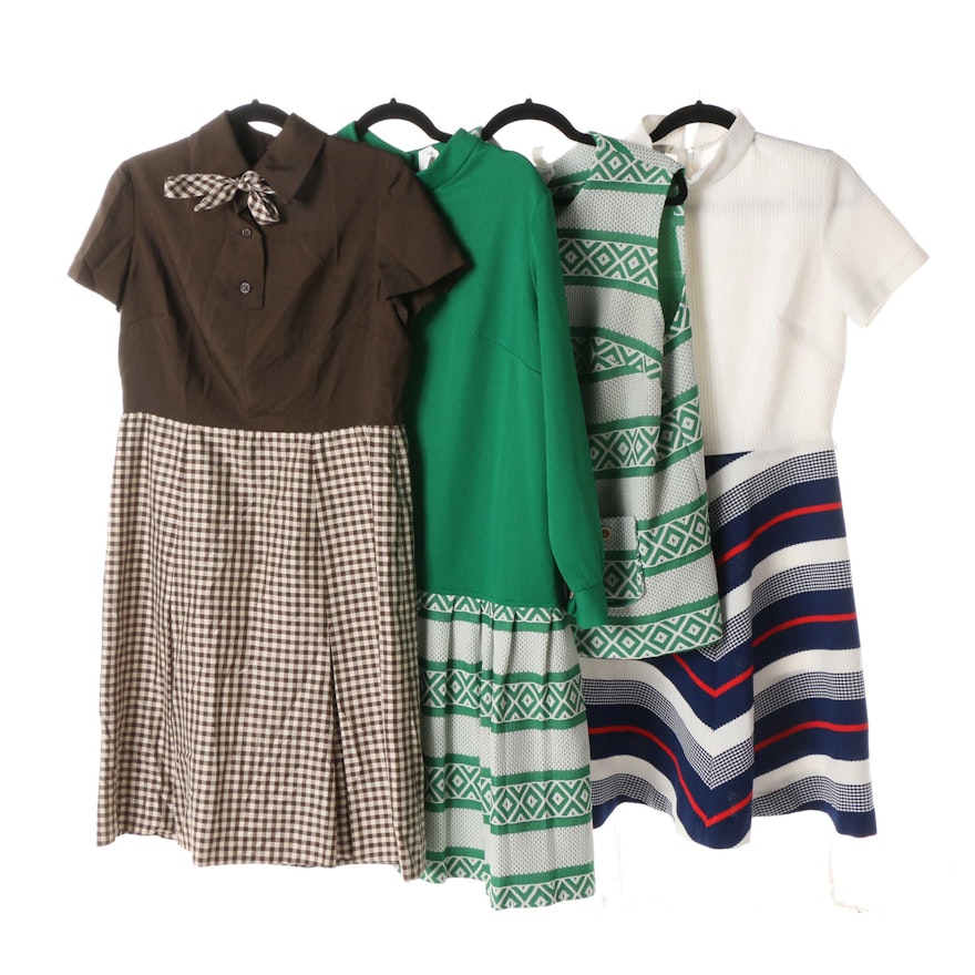 Circa 1970s Bill Blass Brown Gingham and Other Casual Dresses