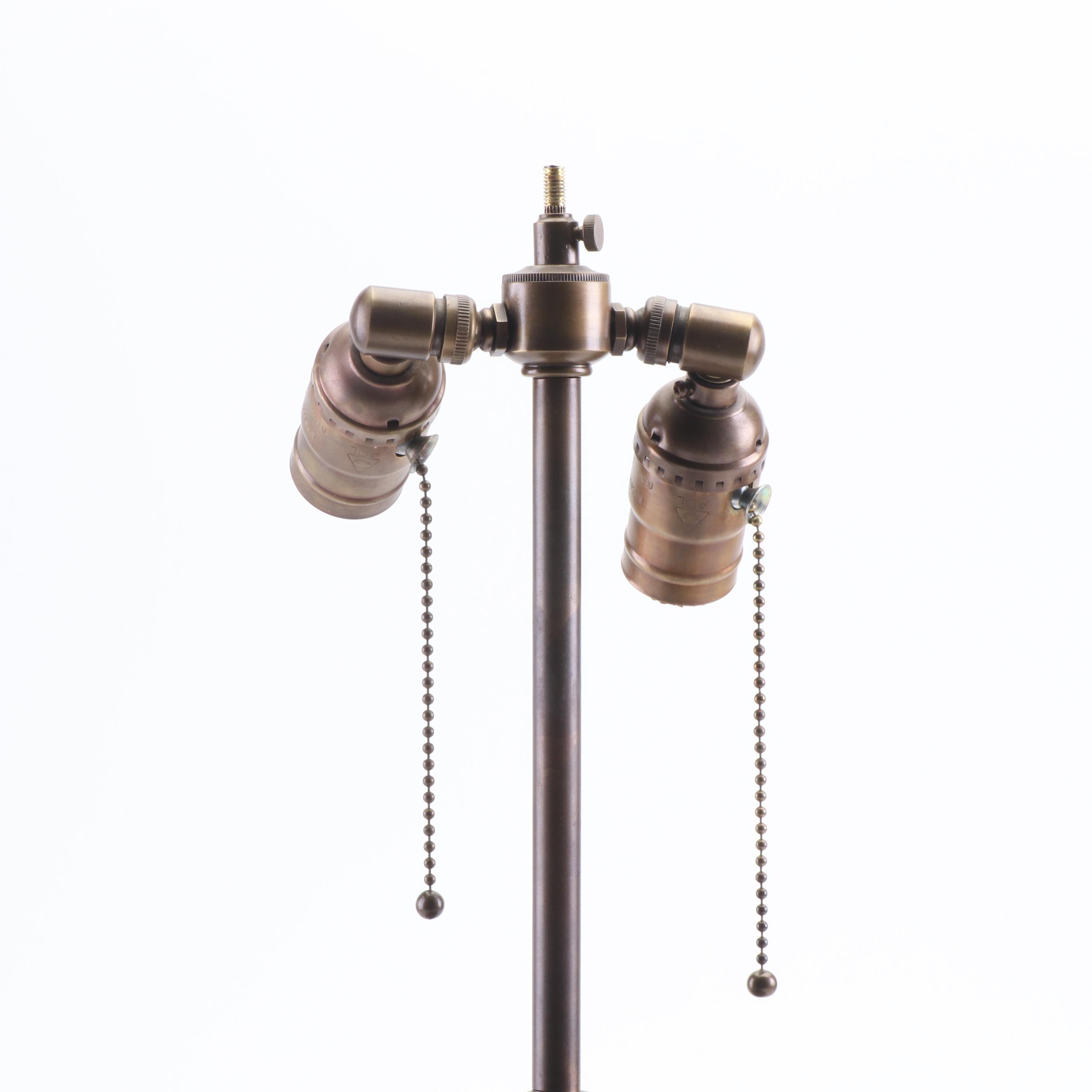 Converted Hand-Painted Porcelain Vase Dual Light Table Lamp with Gilt Decoration