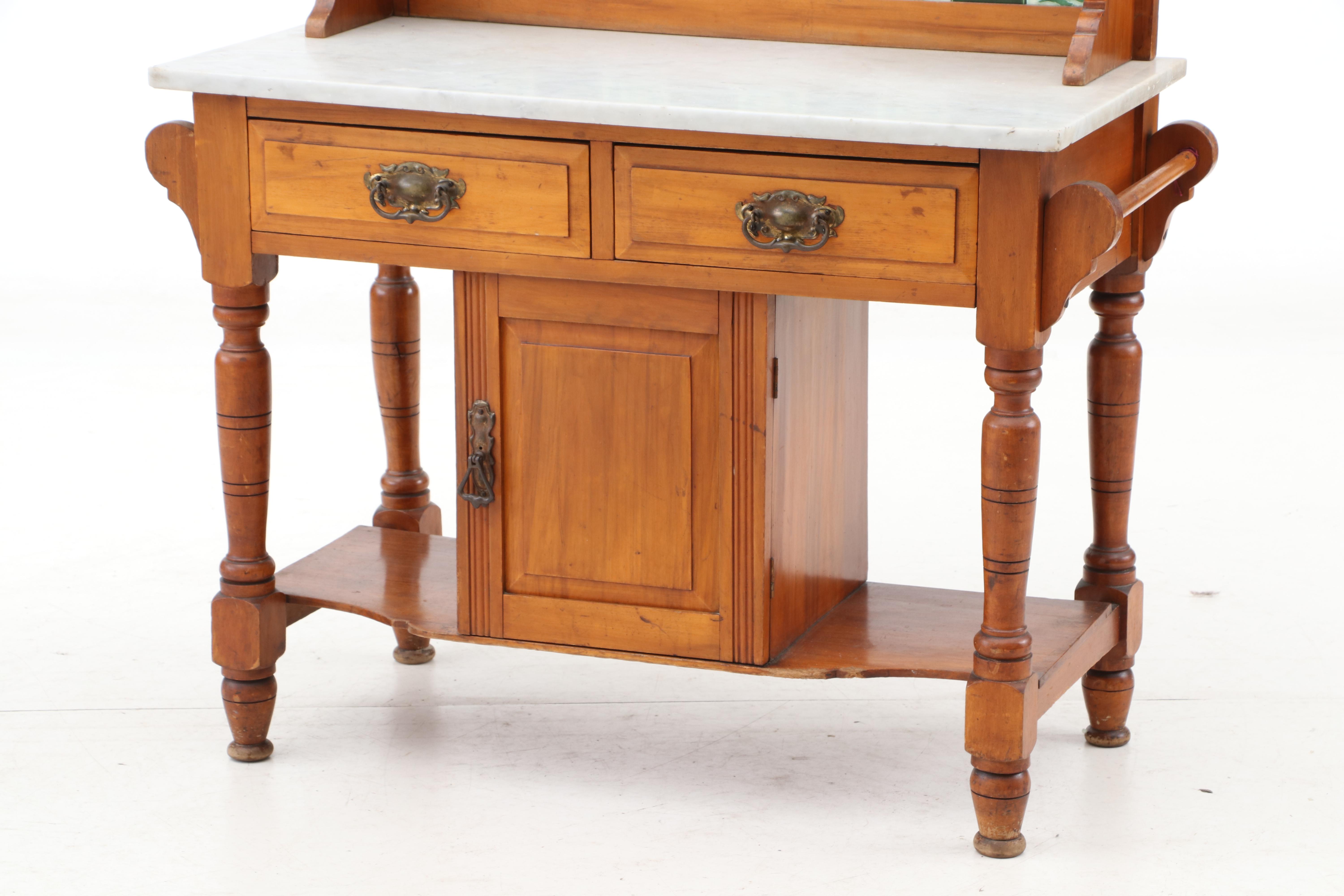 English Wash Stand with Art Nouveau Tiles, Circa 1910