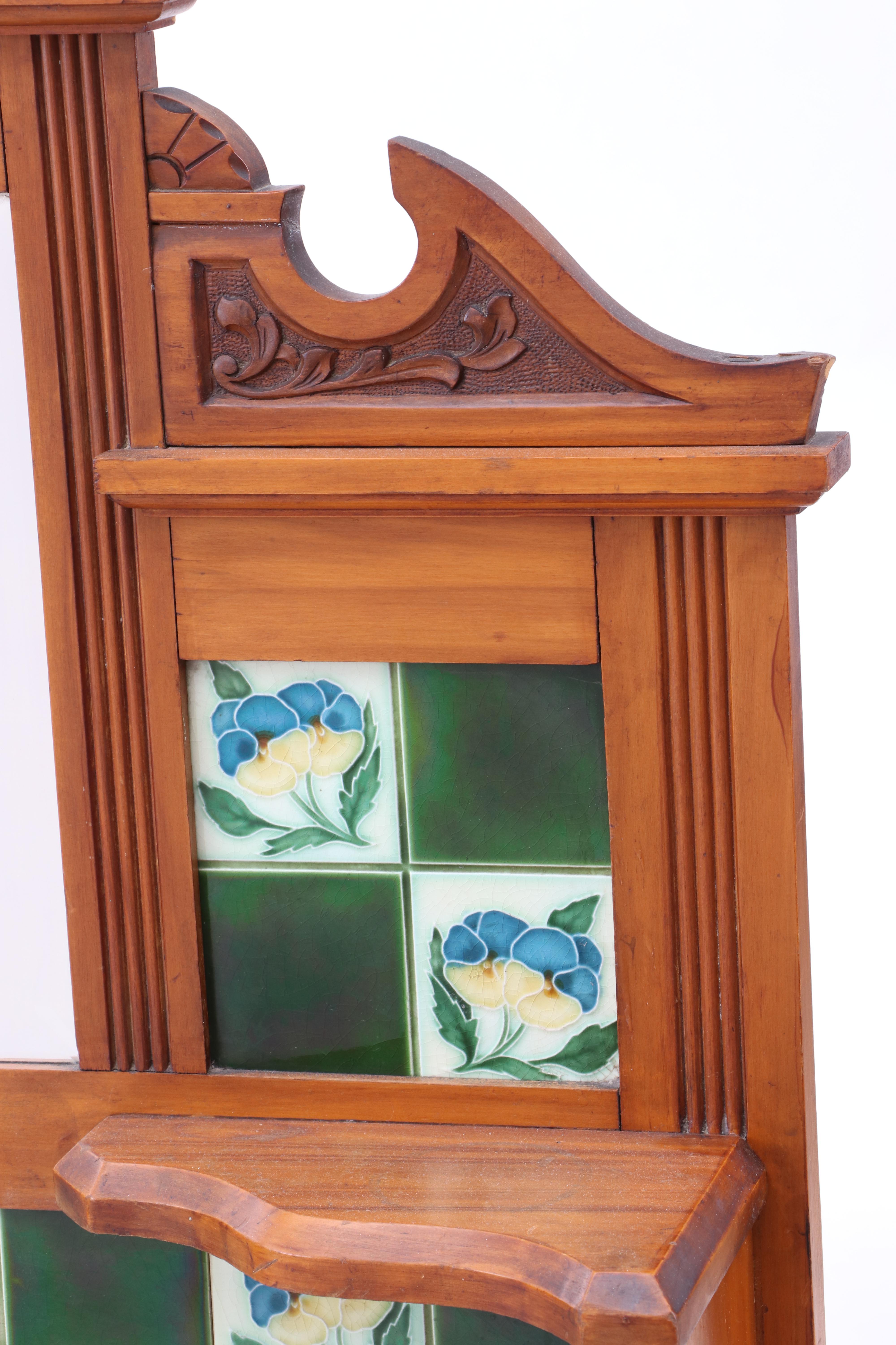 English Wash Stand with Art Nouveau Tiles, Circa 1910