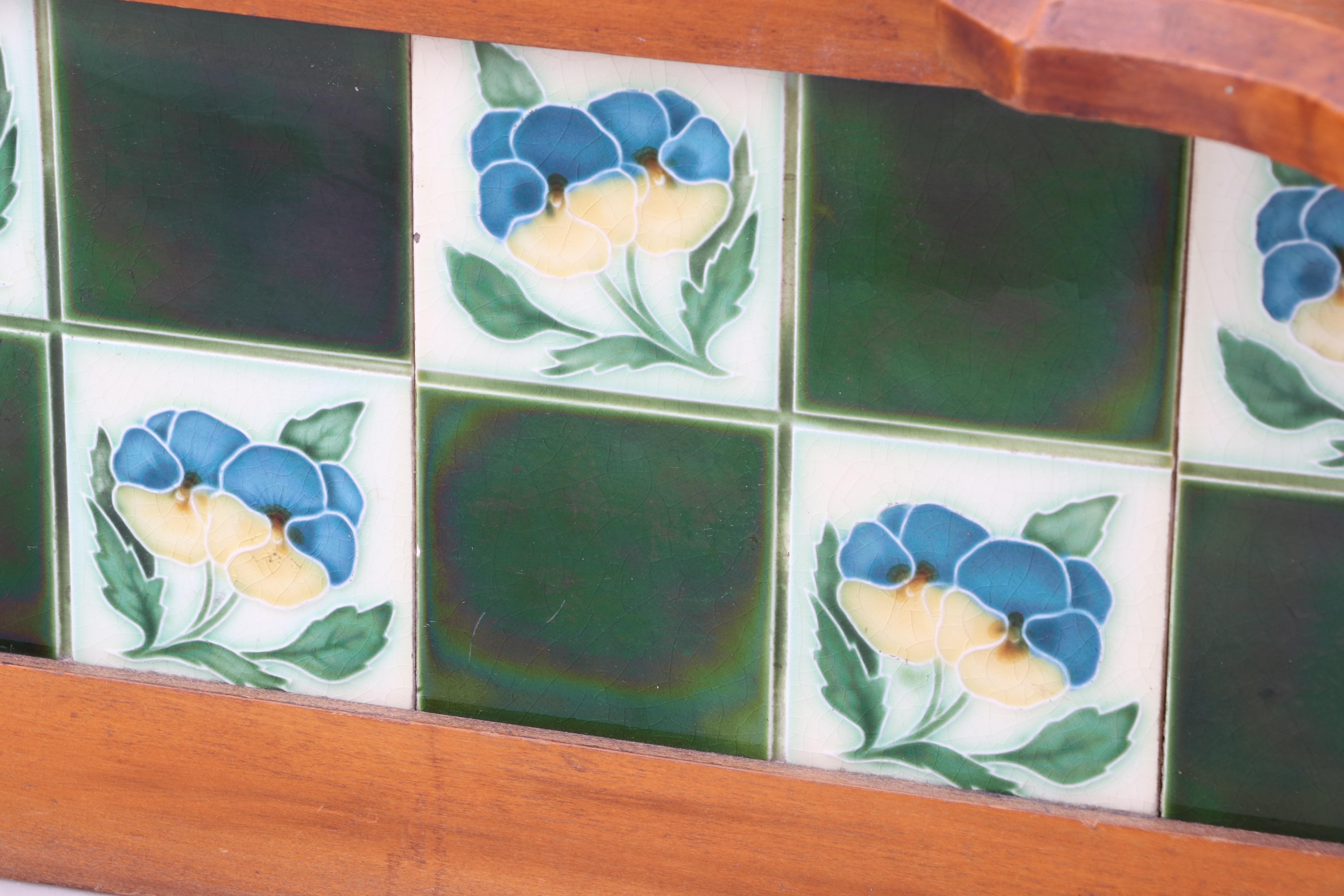 English Wash Stand with Art Nouveau Tiles, Circa 1910