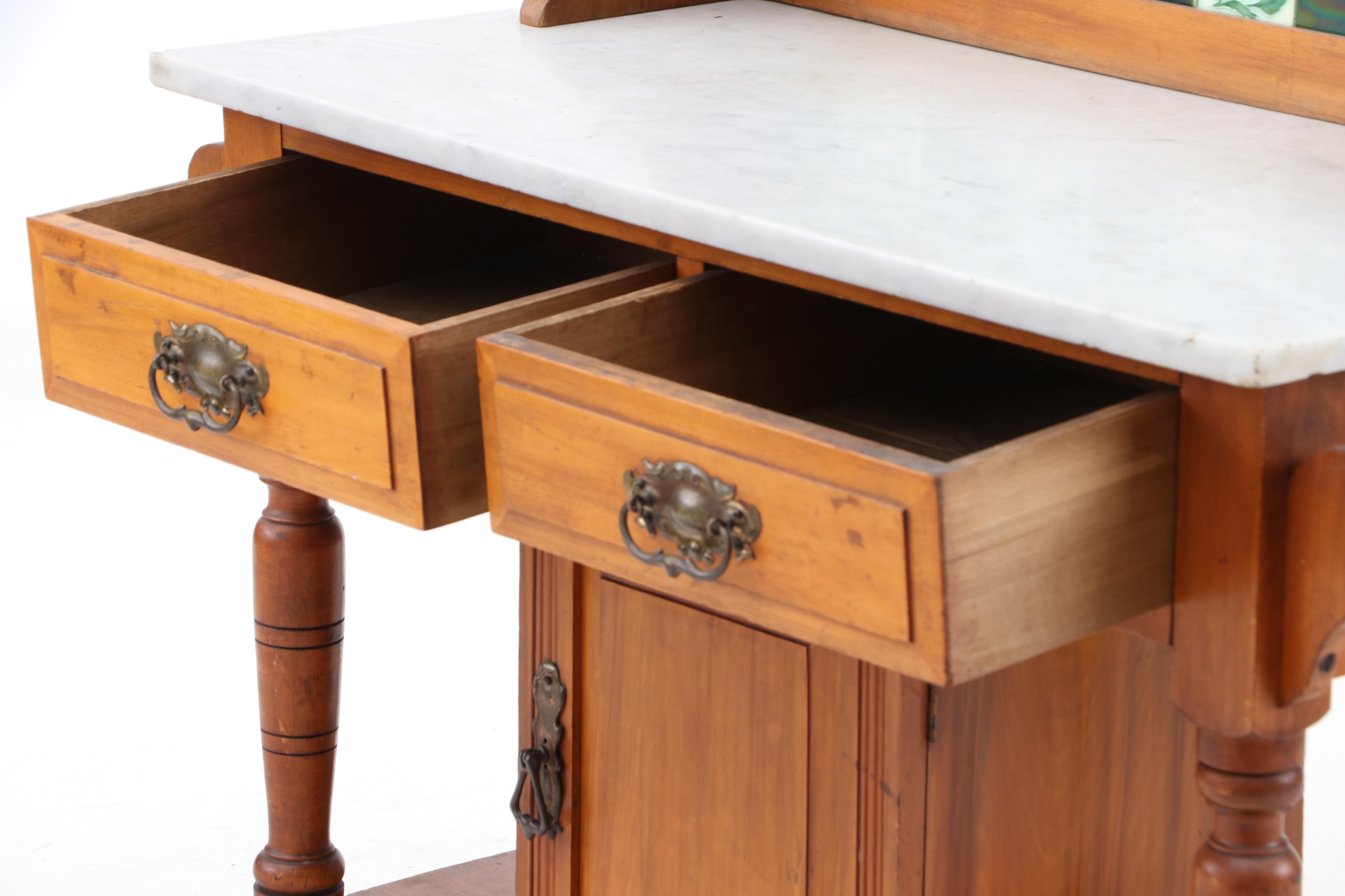 English Wash Stand with Art Nouveau Tiles, Circa 1910