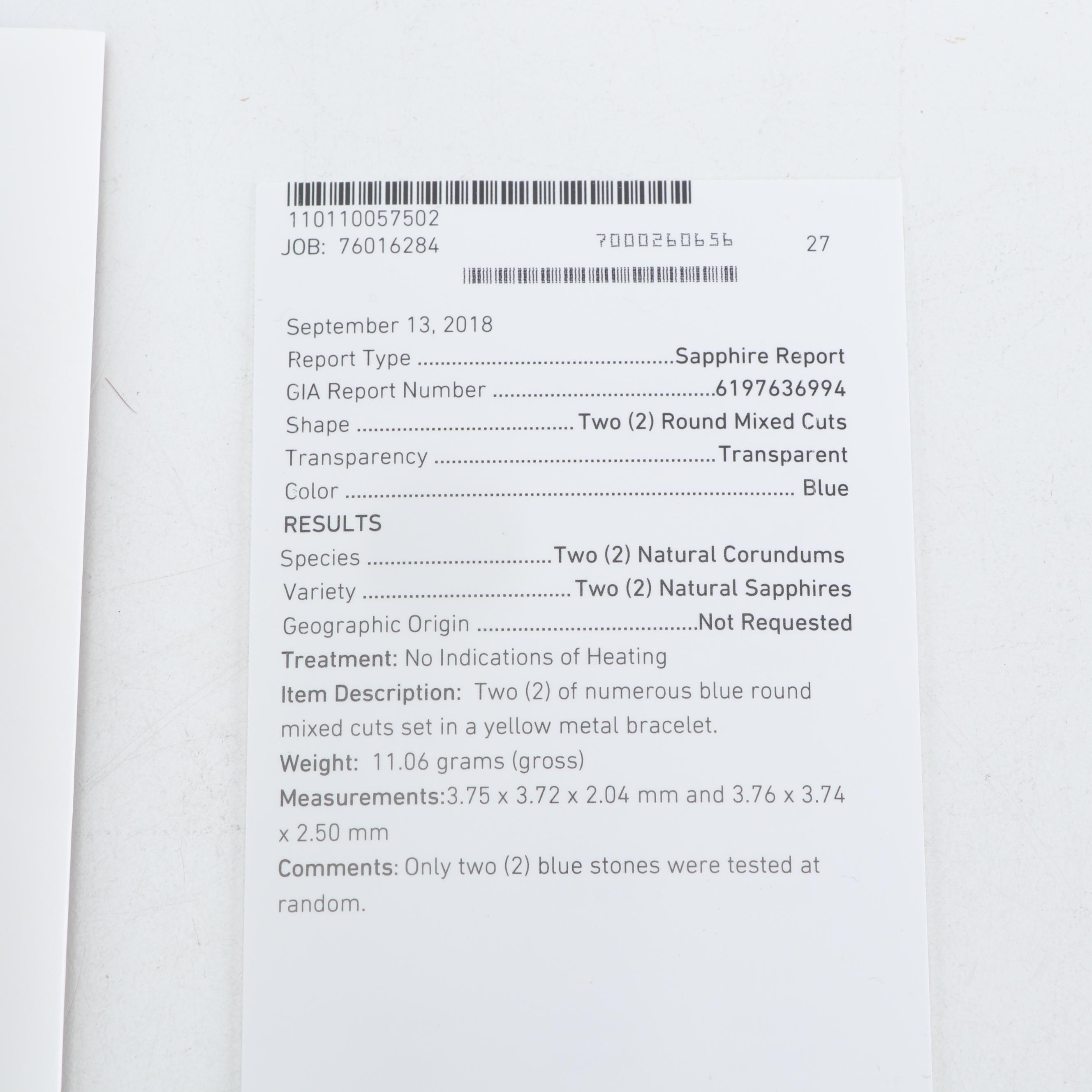 14K Yellow Gold 12.60 CTW Sapphire Bracelet with GIA Report