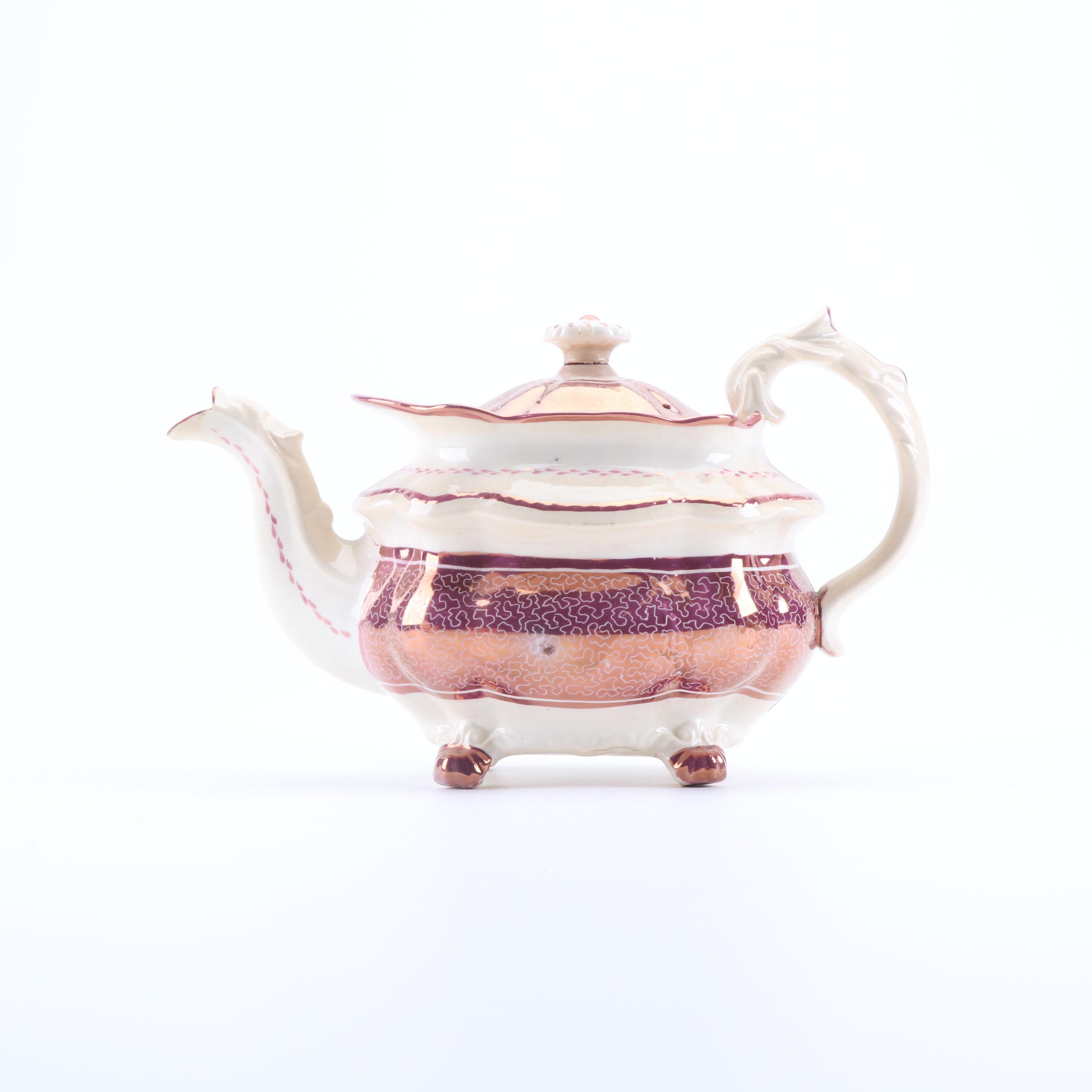Antique English Pink Luster Pearlware Tea Set
