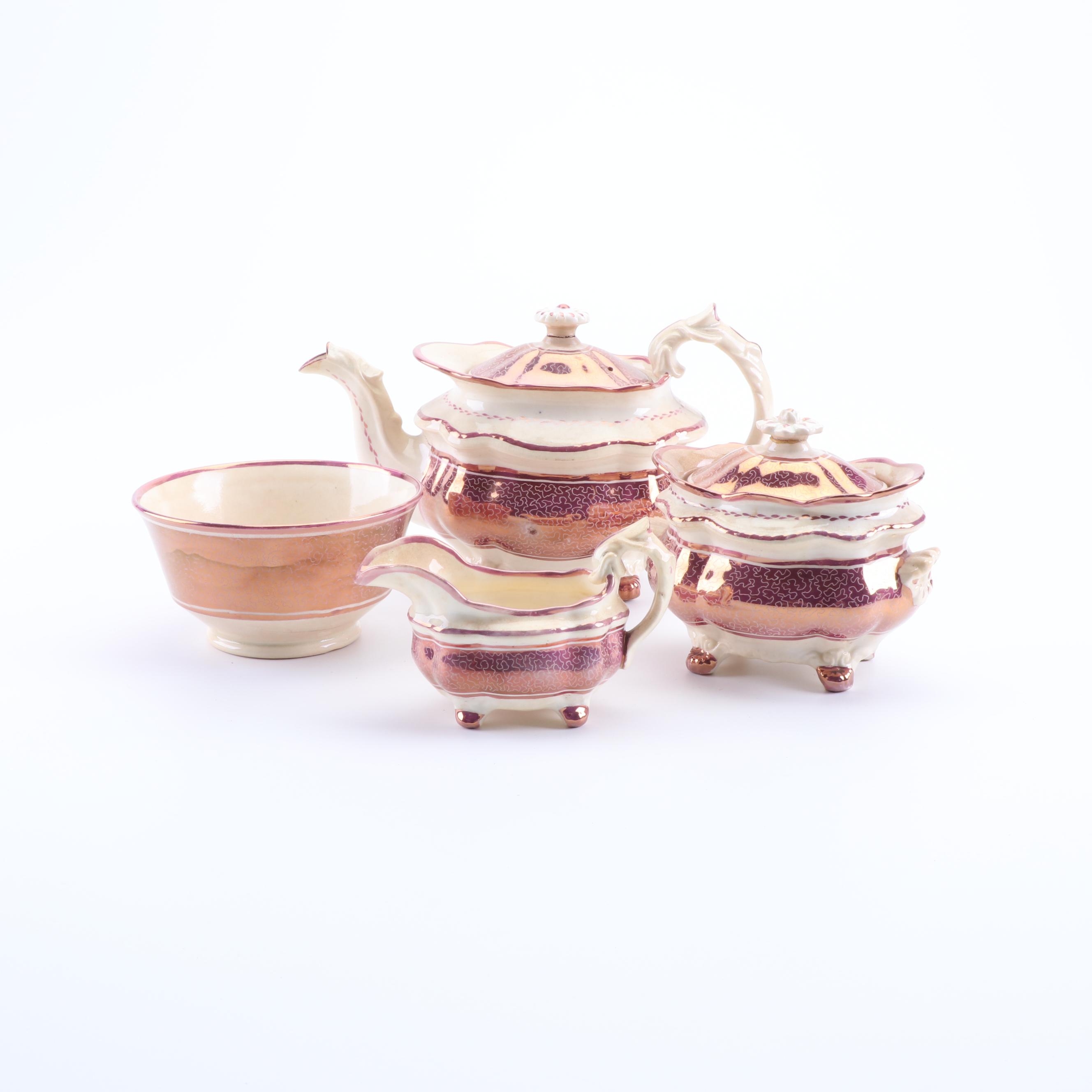 Antique English Pink Luster Pearlware Tea Set