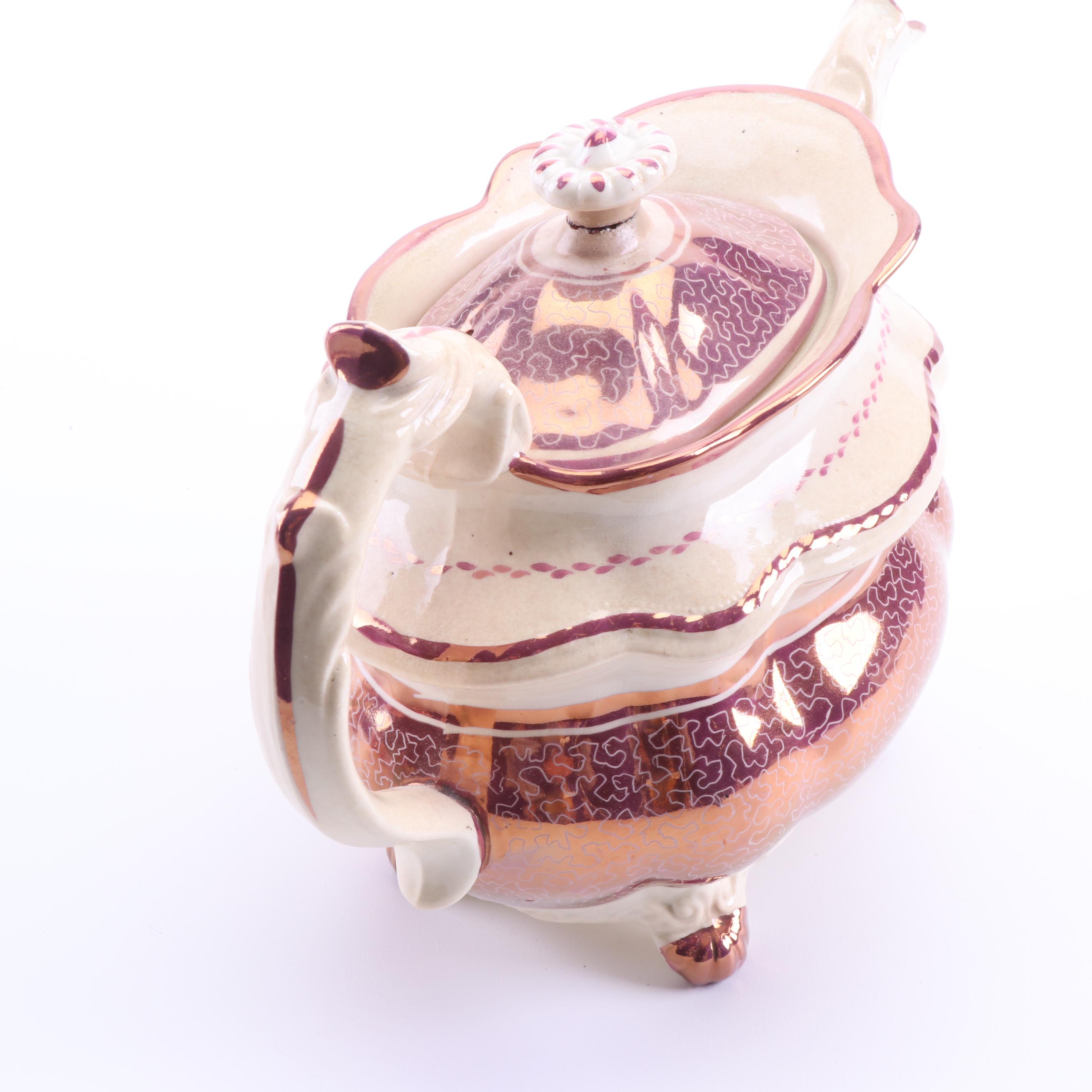 Antique English Pink Luster Pearlware Tea Set