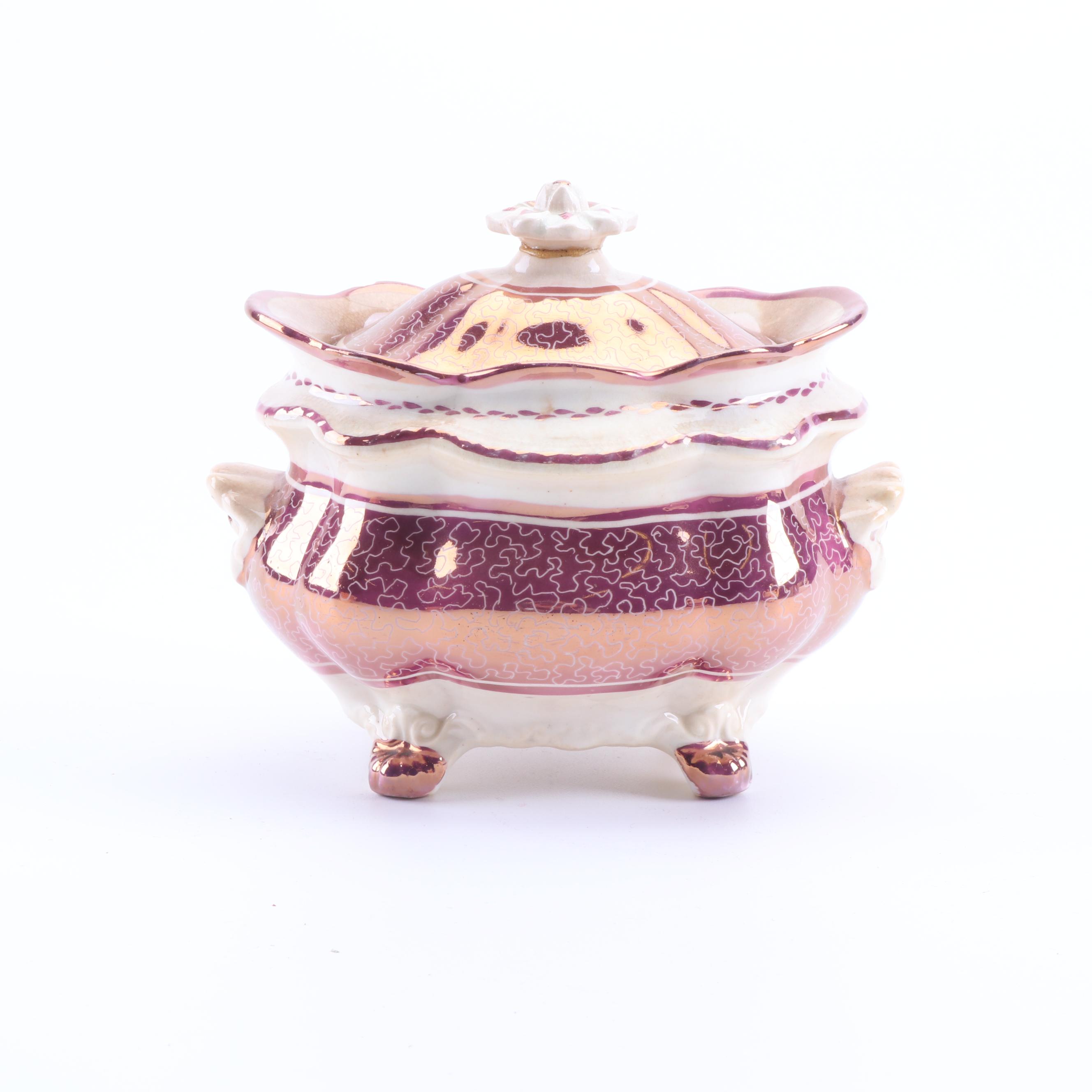 Antique English Pink Luster Pearlware Tea Set