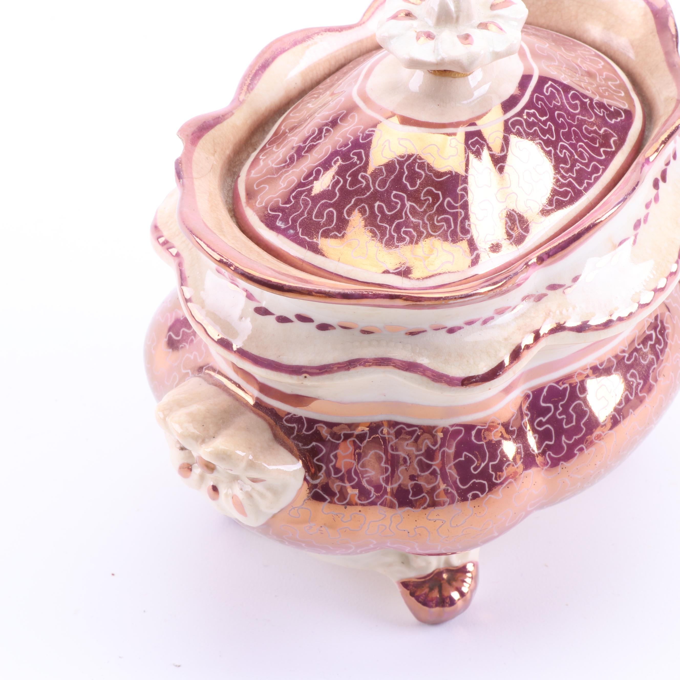 Antique English Pink Luster Pearlware Tea Set