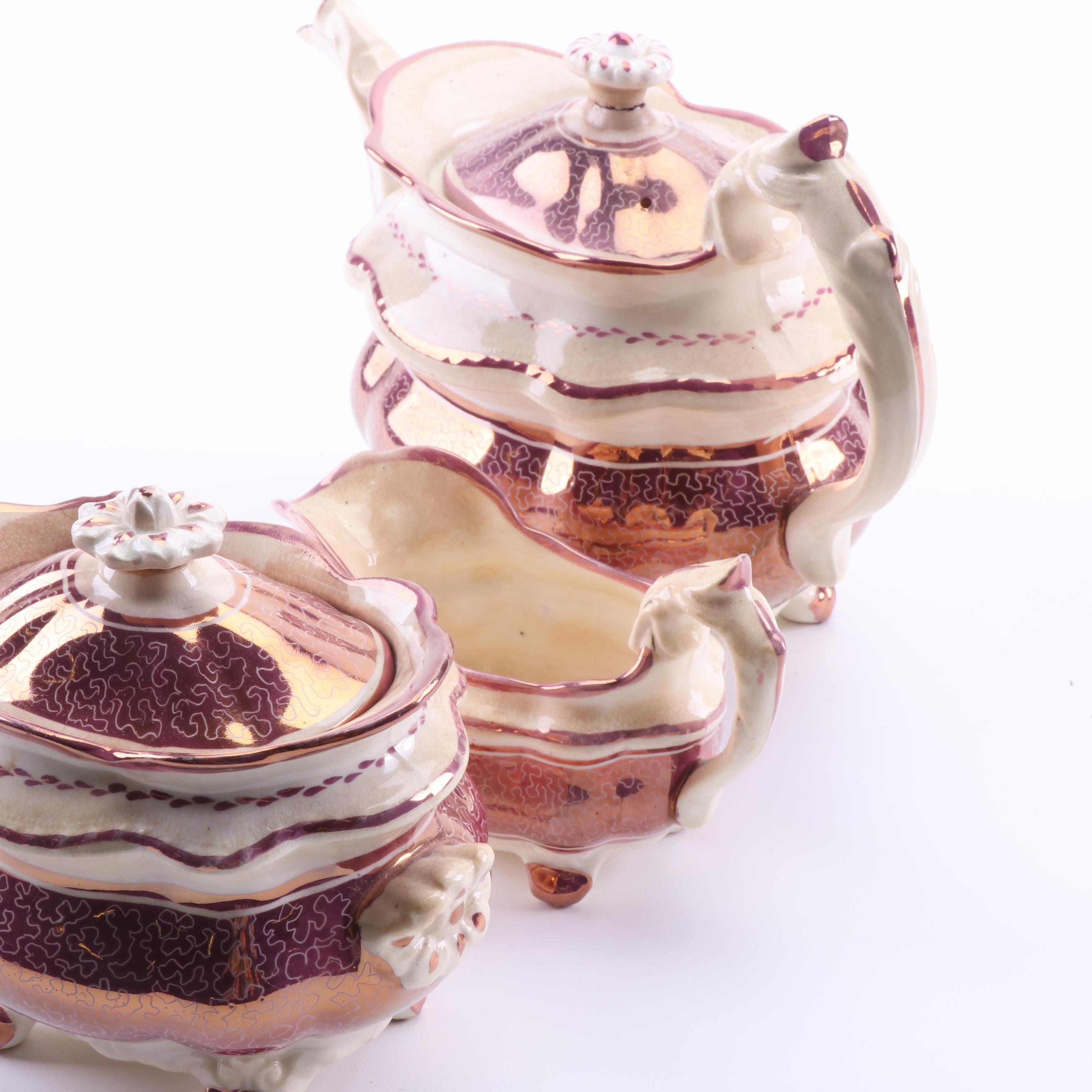 Antique English Pink Luster Pearlware Tea Set