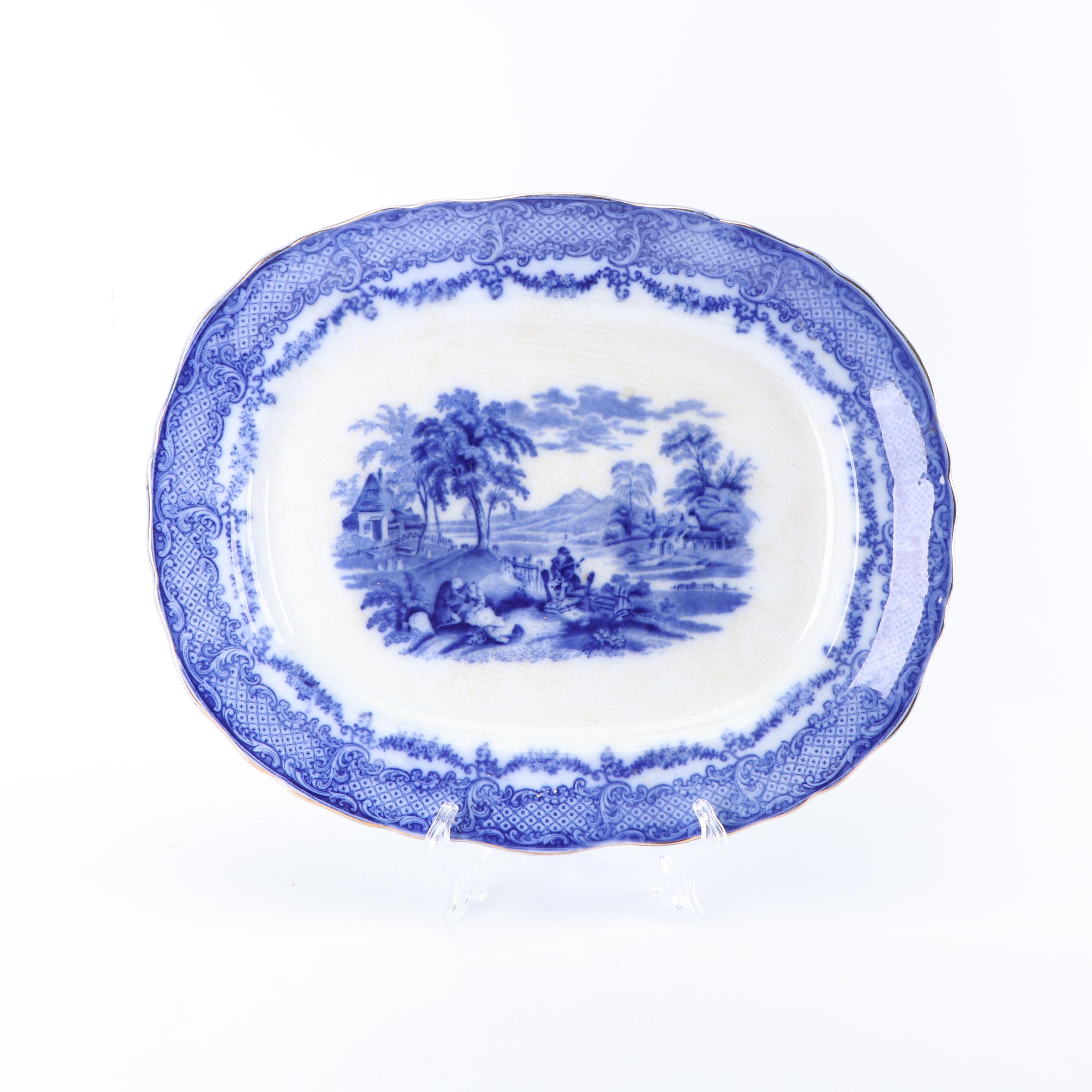 Ridgways "Scenes from Charles Dickens Old Curiousity Shop" Flow Blue Serveware