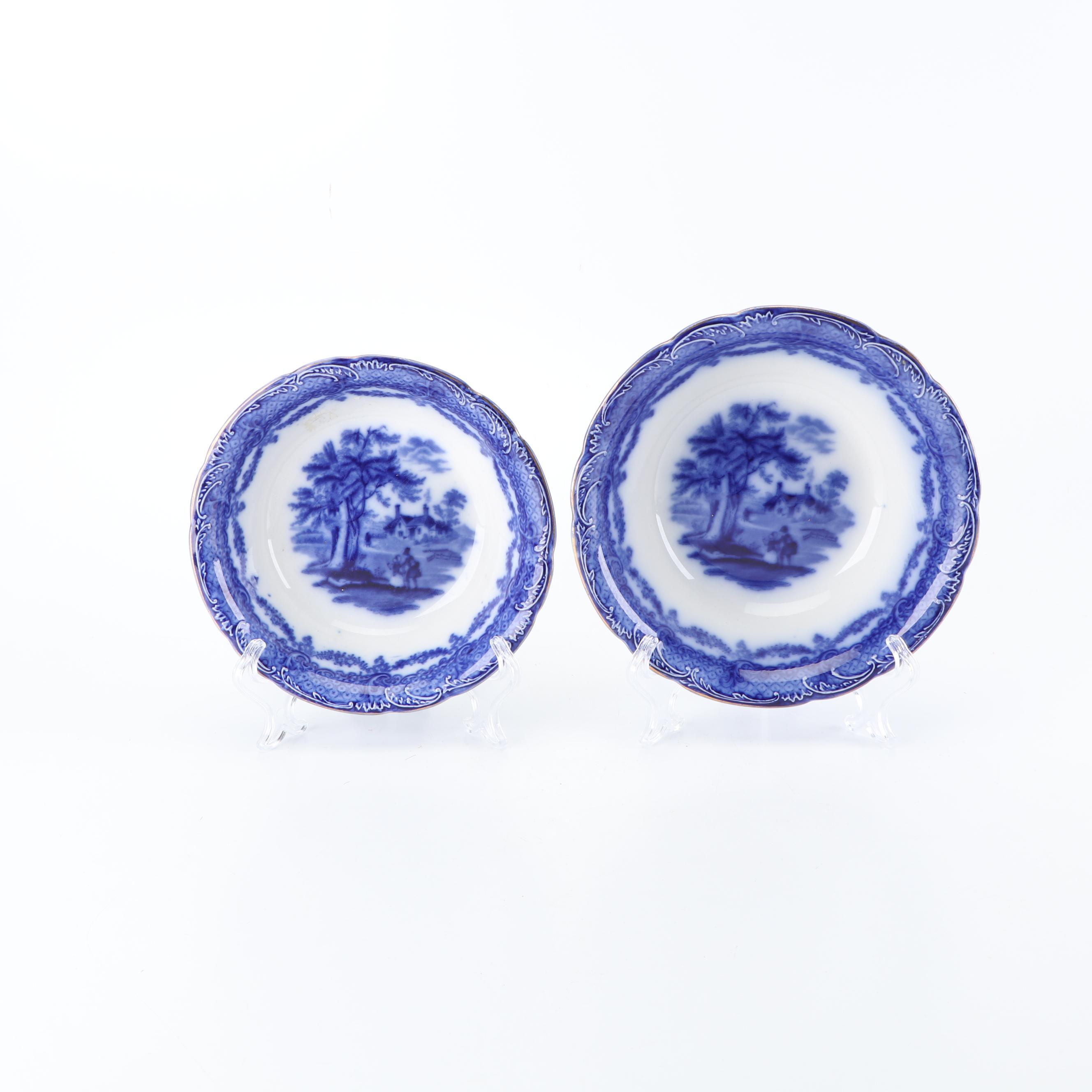 Ridgways "Scenes from Charles Dickens Old Curiousity Shop" Flow Blue Serveware