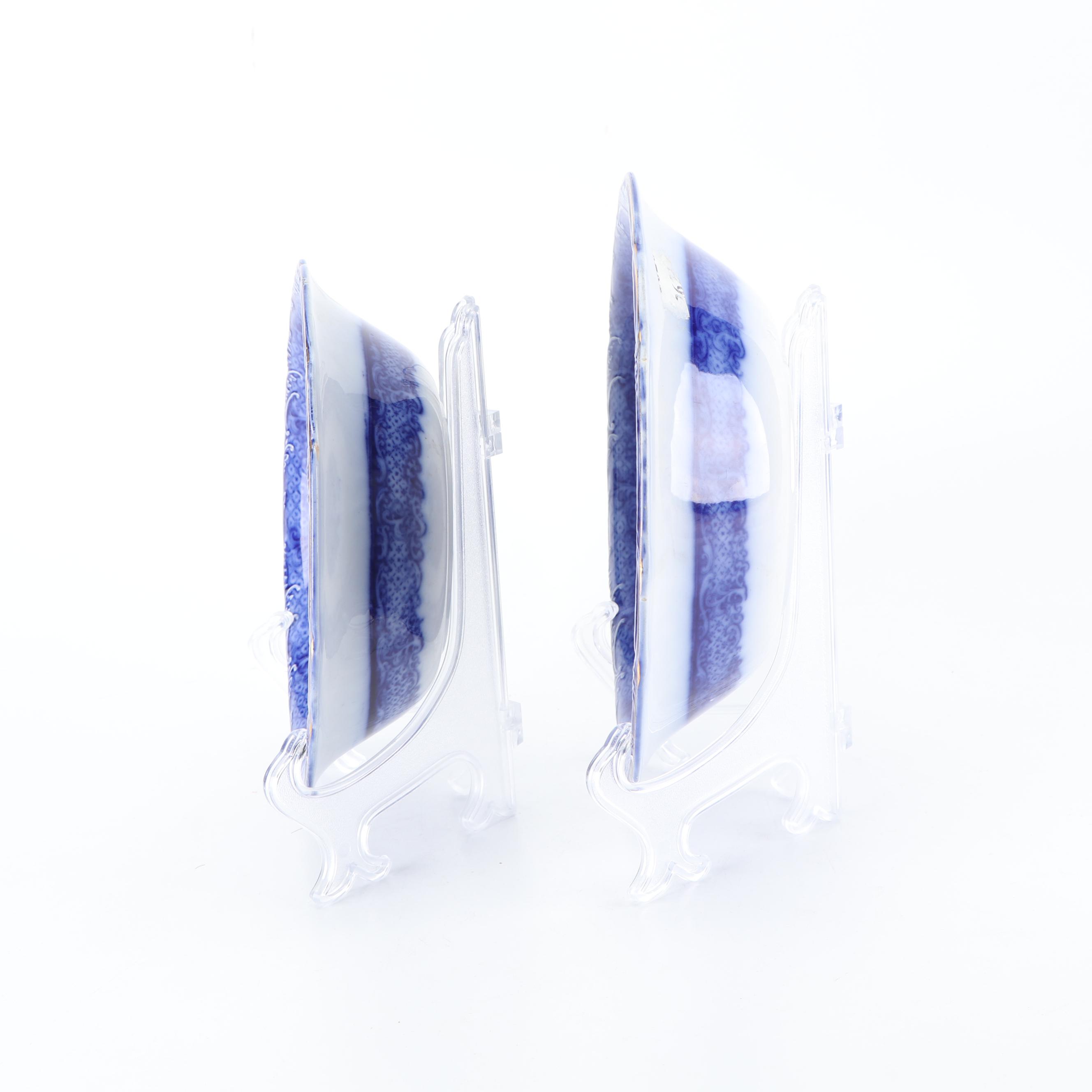 Ridgways "Scenes from Charles Dickens Old Curiousity Shop" Flow Blue Serveware