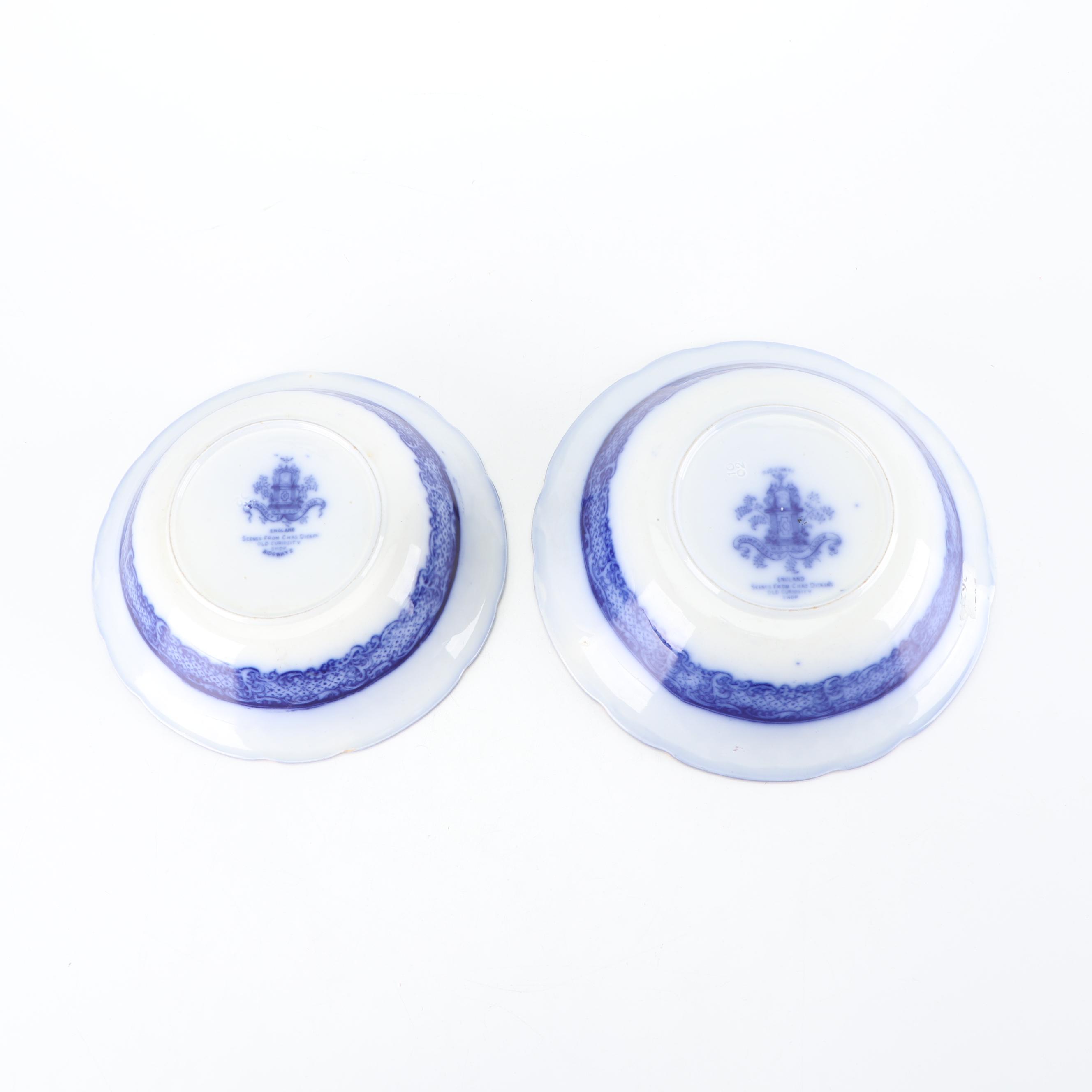 Ridgways "Scenes from Charles Dickens Old Curiousity Shop" Flow Blue Serveware