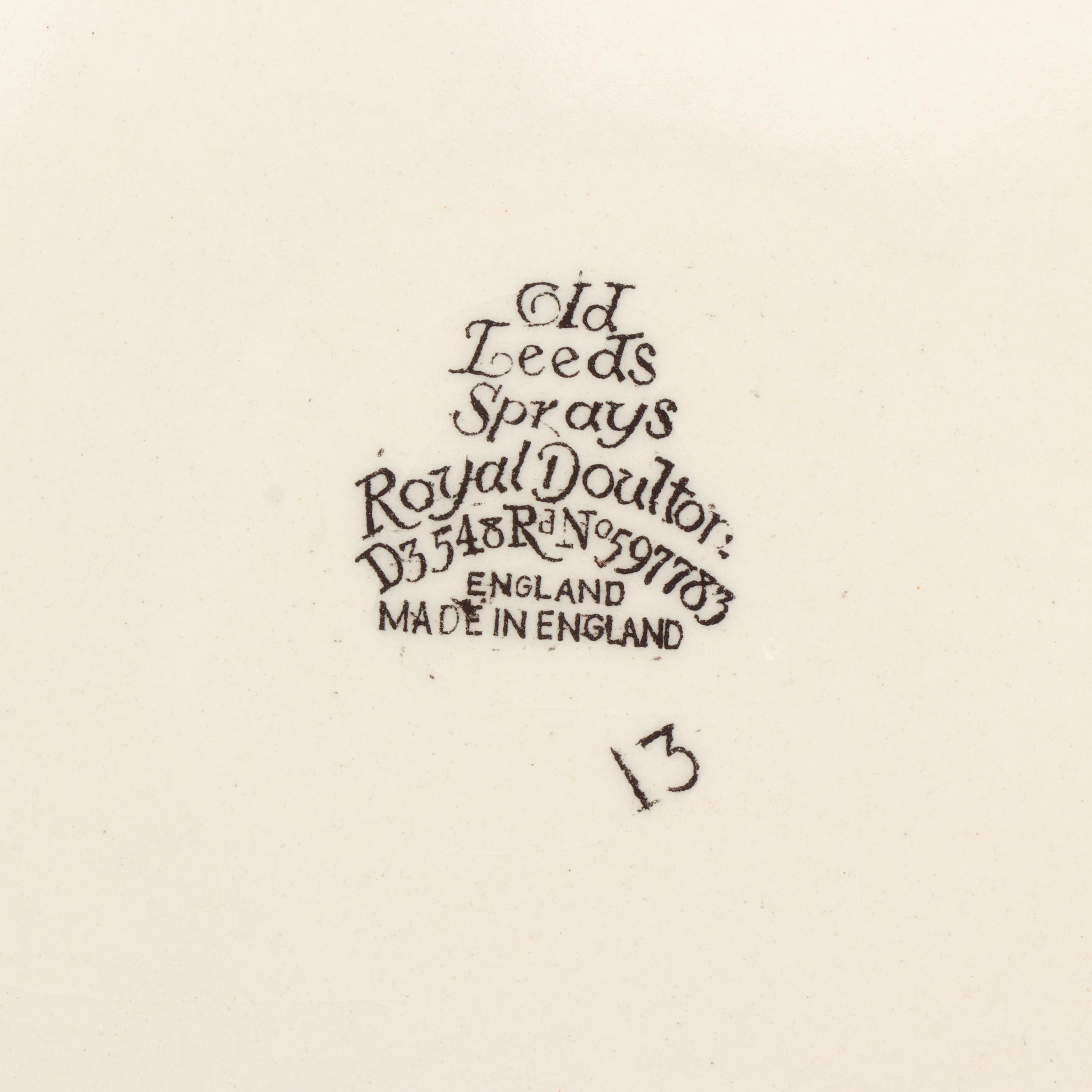 Royal Doulton "Old Leeds Spray" Earthenware Dinnerware, Circa 1912