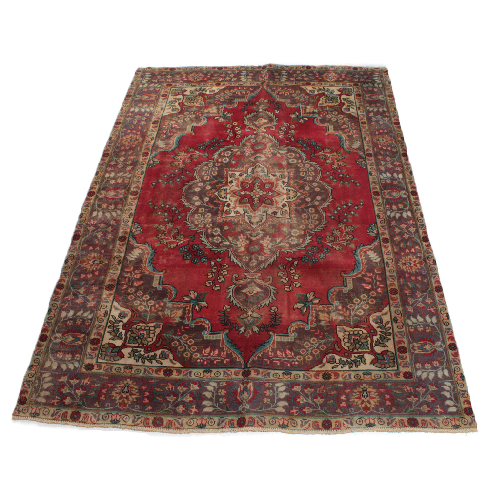 Semi-Antique Hand-Knotted Persian Tabriz Rug