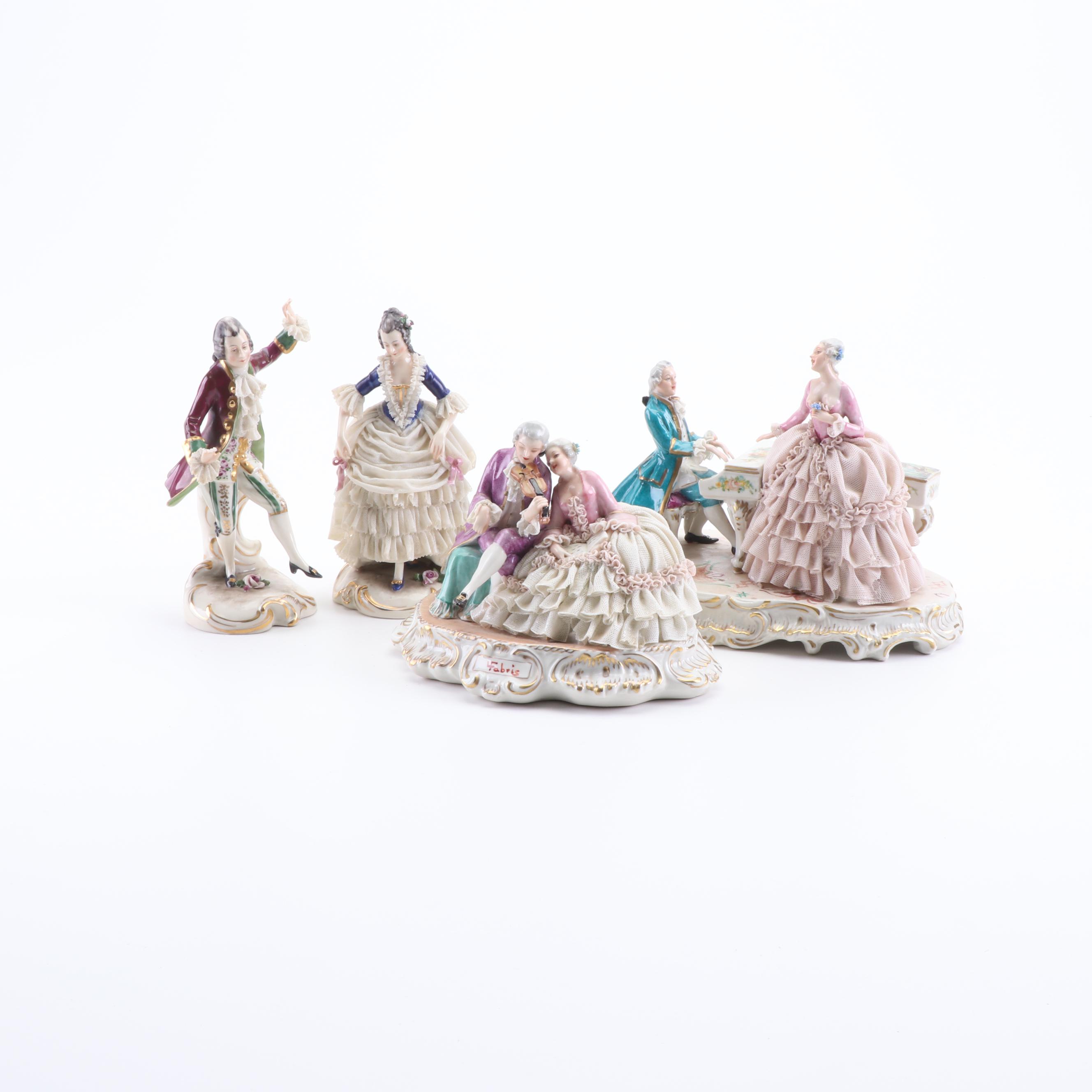 Luigi Fabris and Ackermann & Fritz Dresden Lace Porcelain Figurines