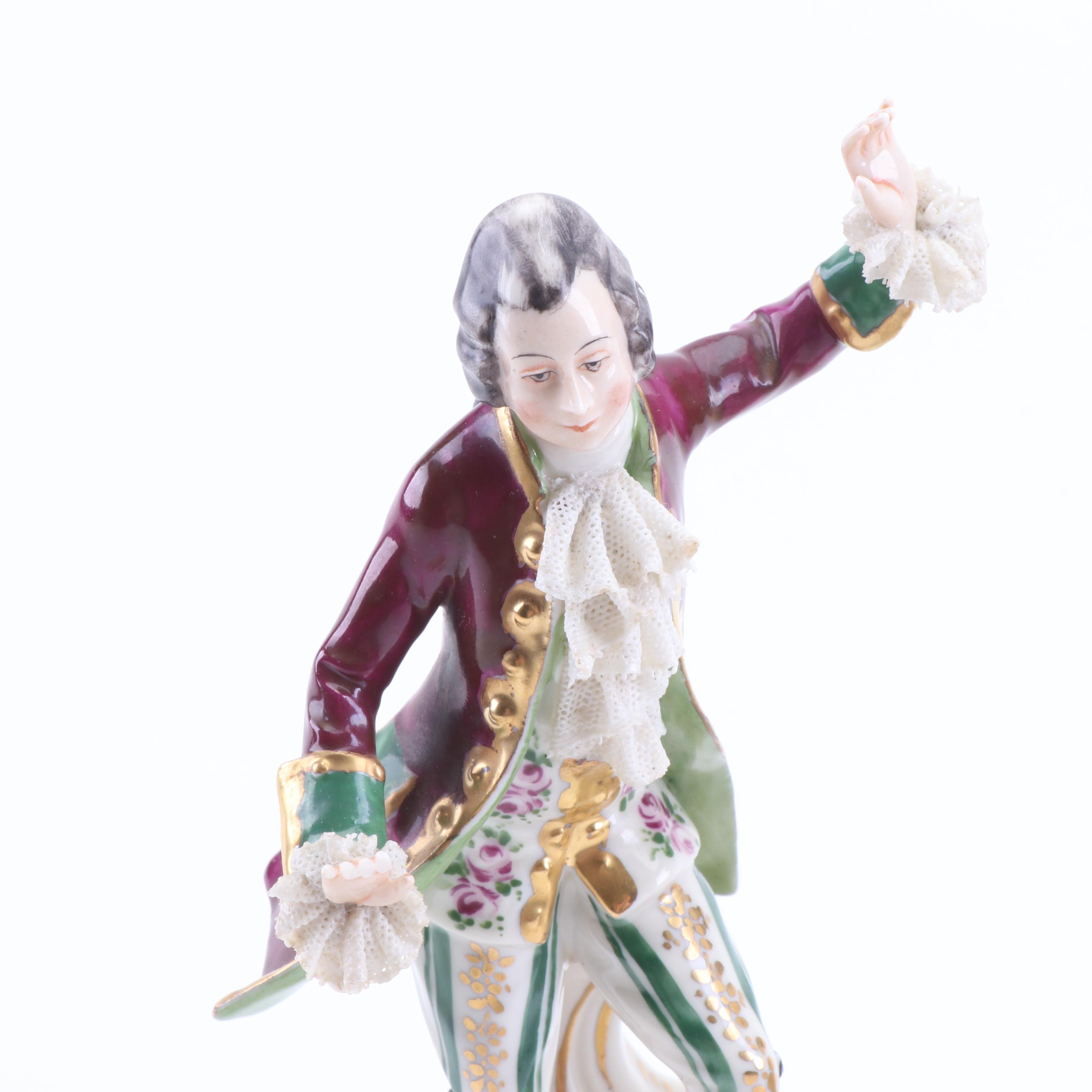 Luigi Fabris and Ackermann & Fritz Dresden Lace Porcelain Figurines