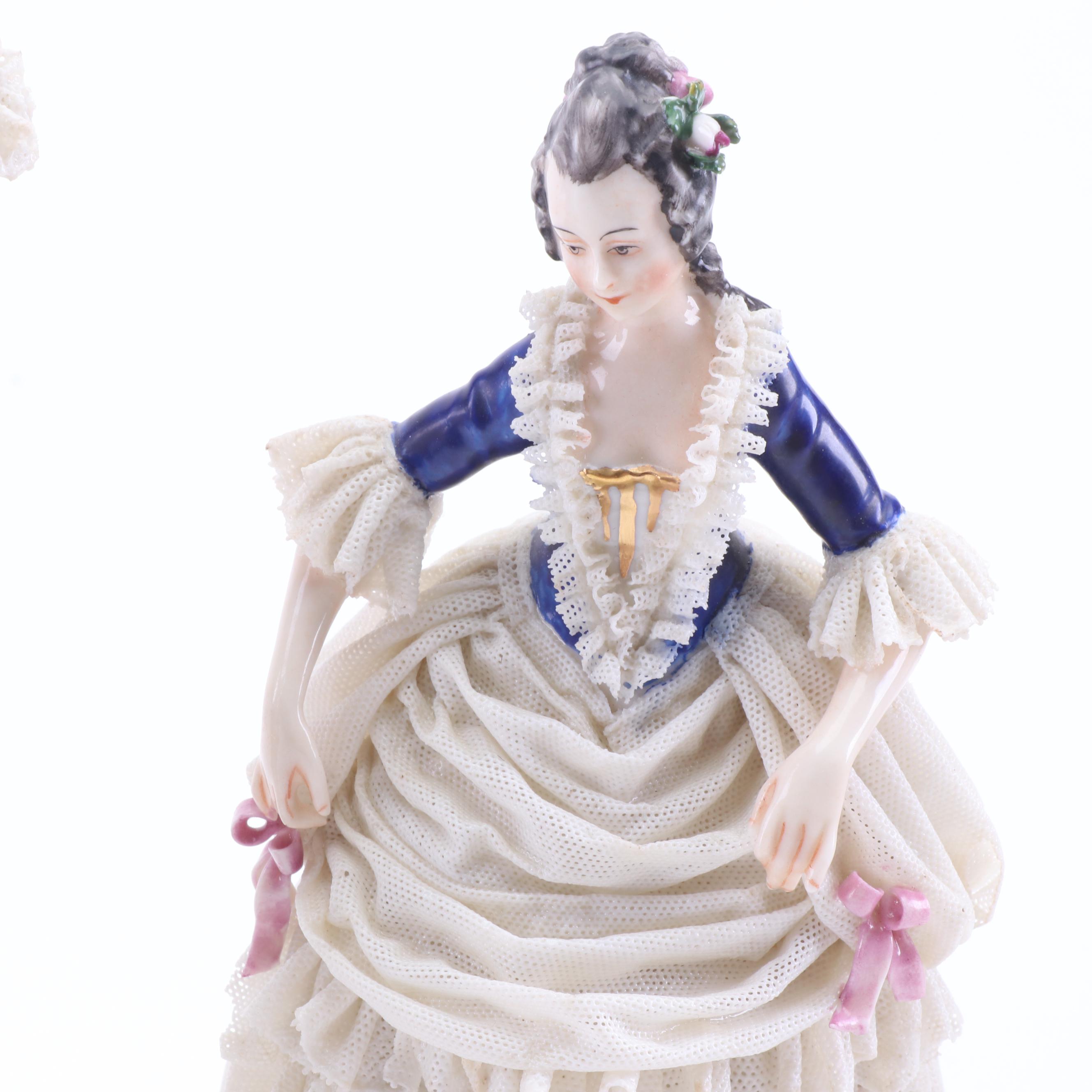 Luigi Fabris and Ackermann & Fritz Dresden Lace Porcelain Figurines