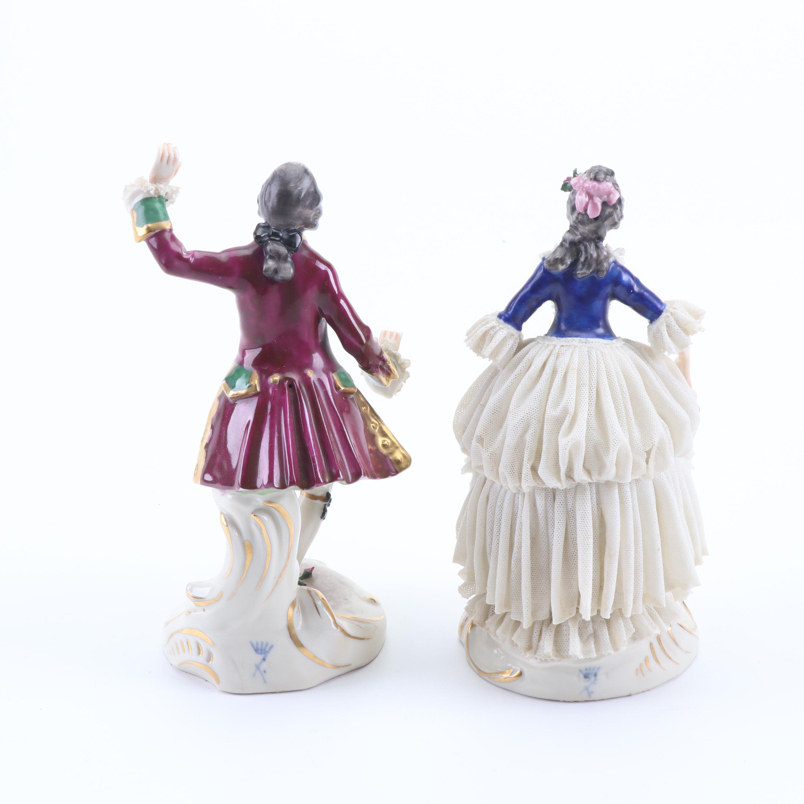 Luigi Fabris and Ackermann & Fritz Dresden Lace Porcelain Figurines