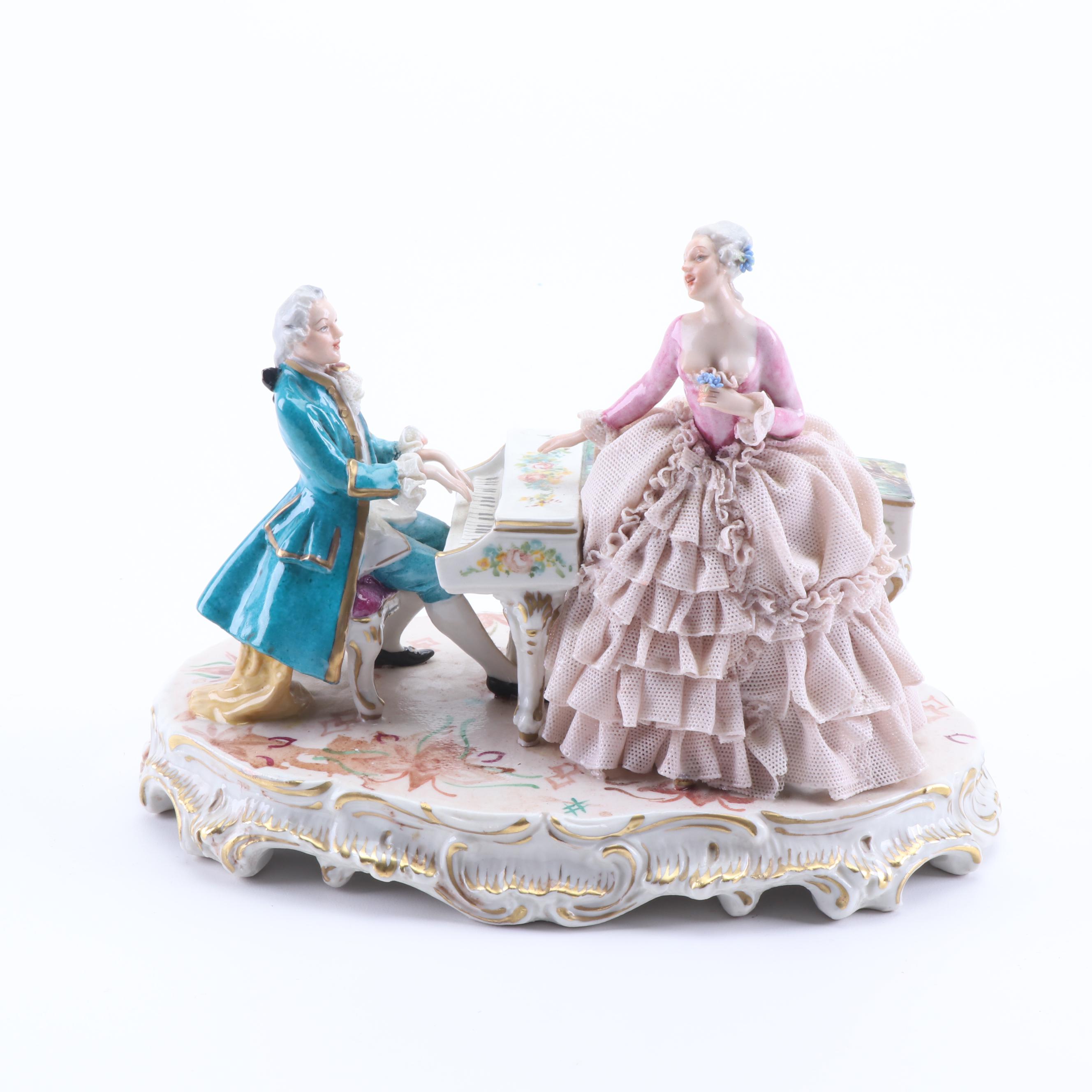 Luigi Fabris and Ackermann & Fritz Dresden Lace Porcelain Figurines