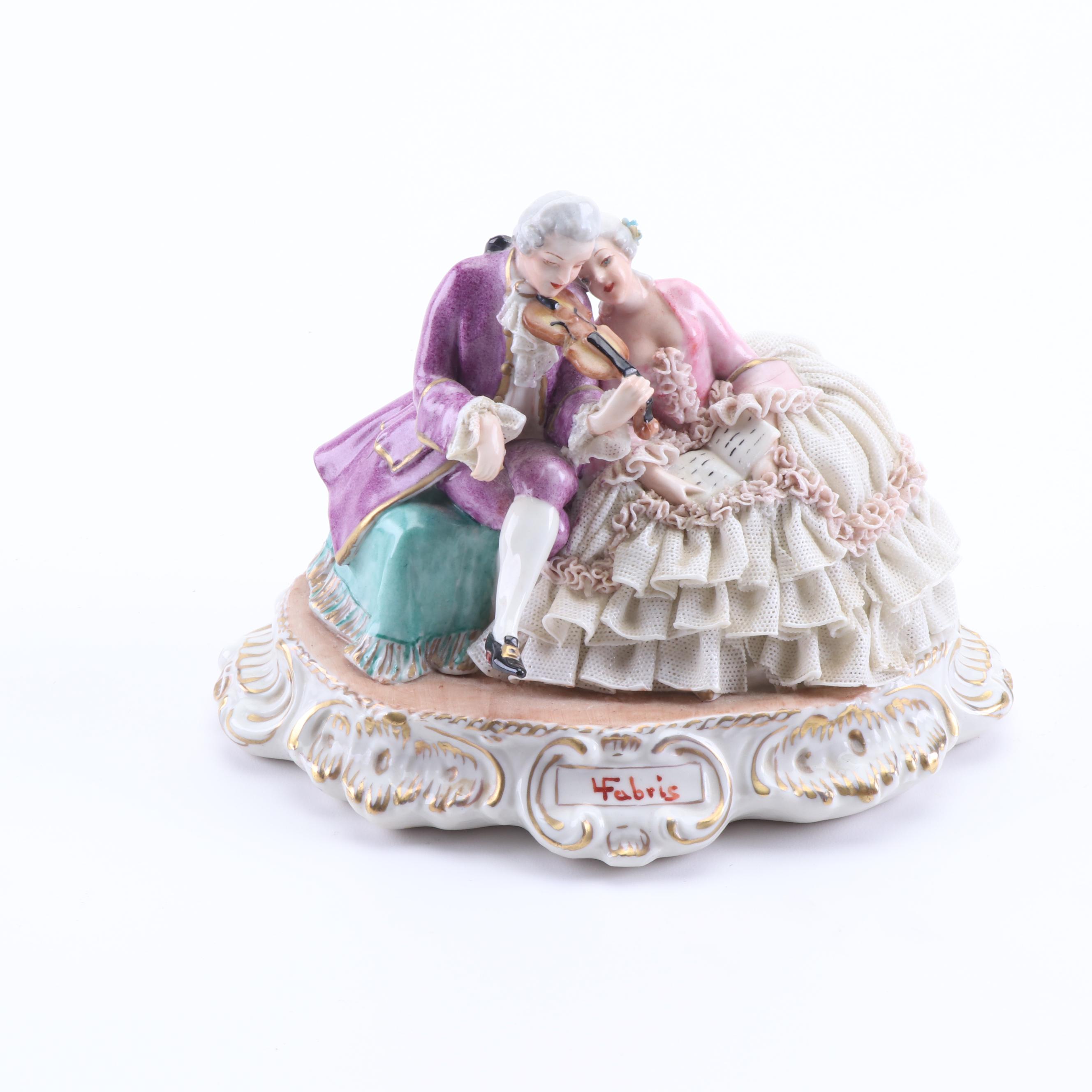 Luigi Fabris and Ackermann & Fritz Dresden Lace Porcelain Figurines