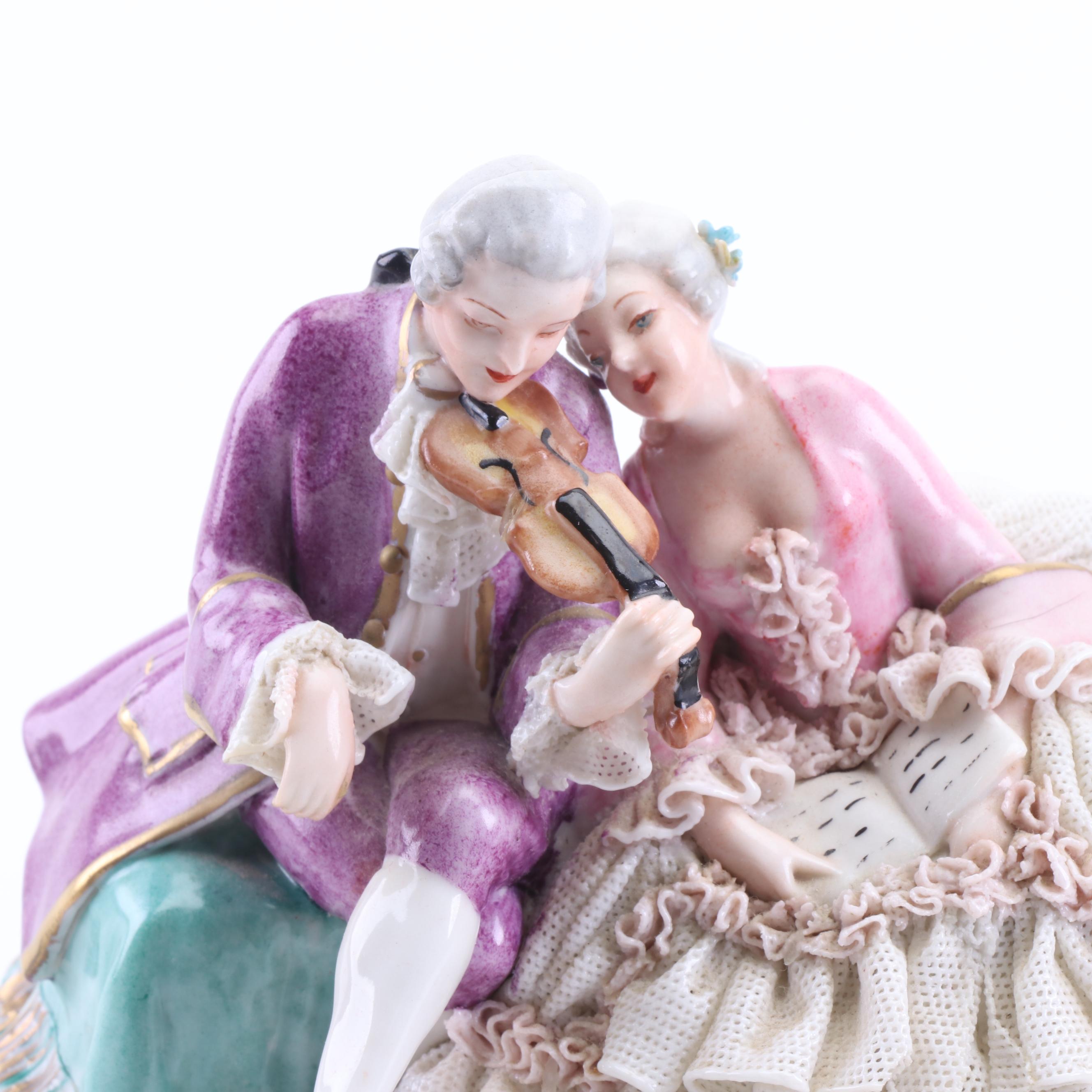 Luigi Fabris and Ackermann & Fritz Dresden Lace Porcelain Figurines