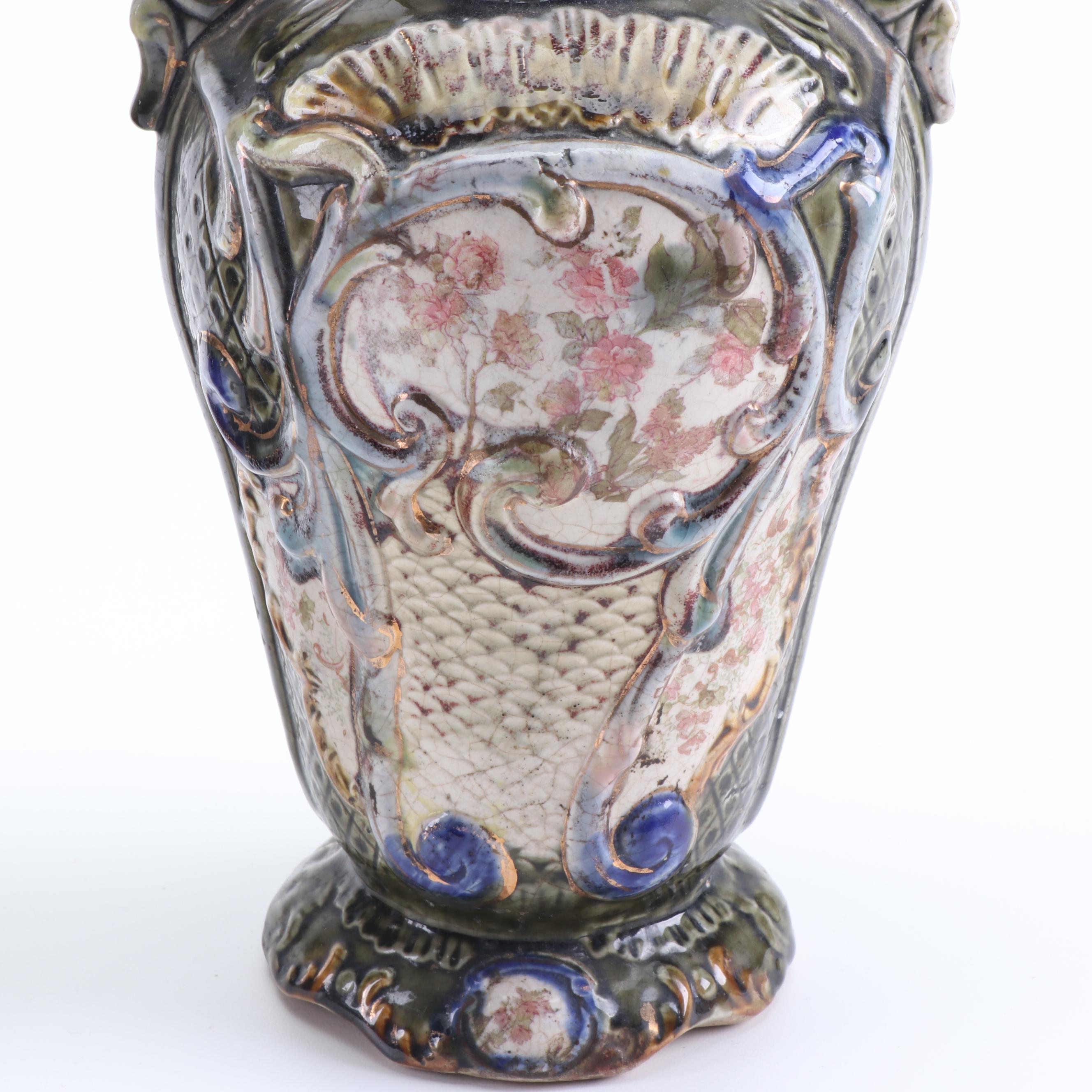Pair of Continental Art Nouveau Majolica Vases