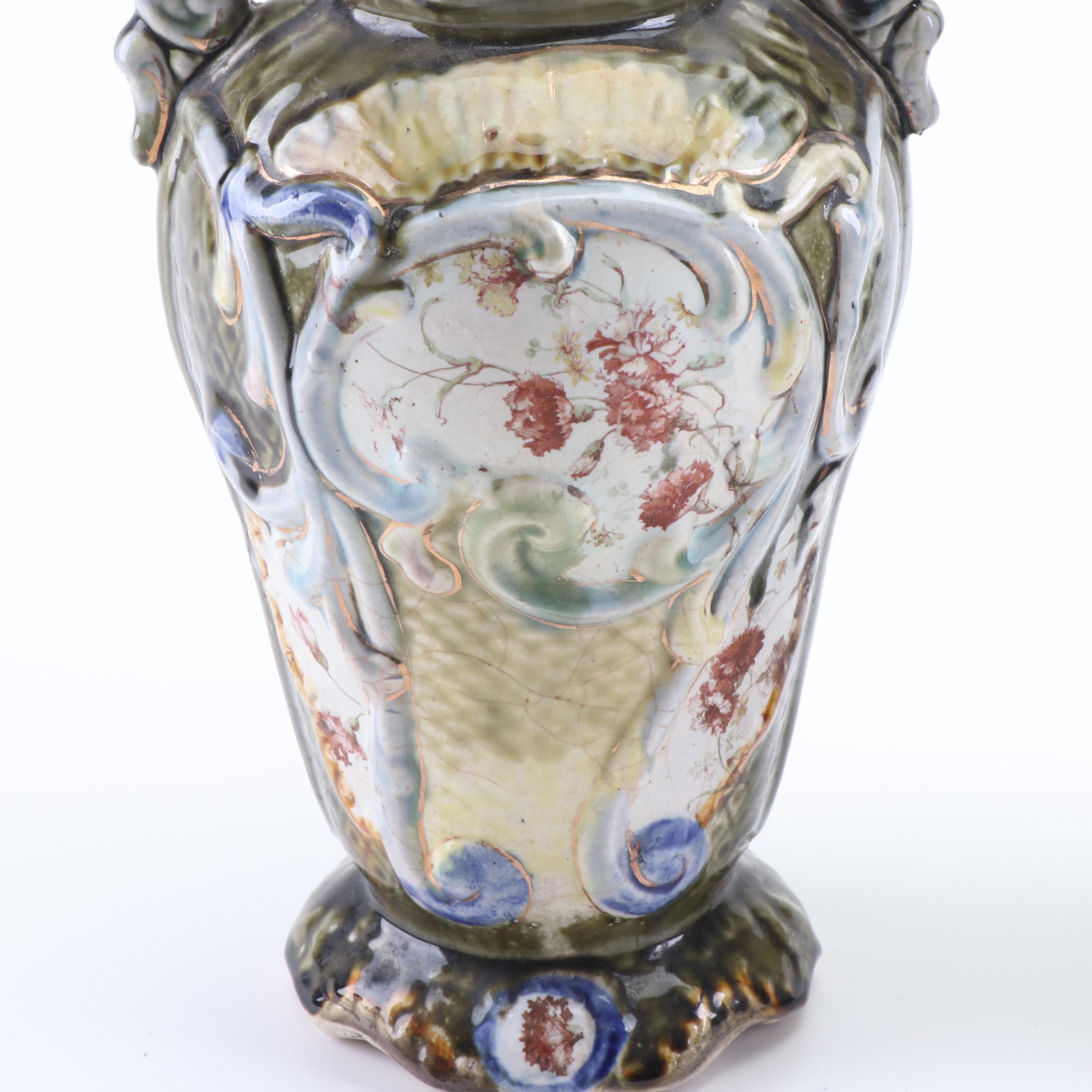 Pair of Continental Art Nouveau Majolica Vases