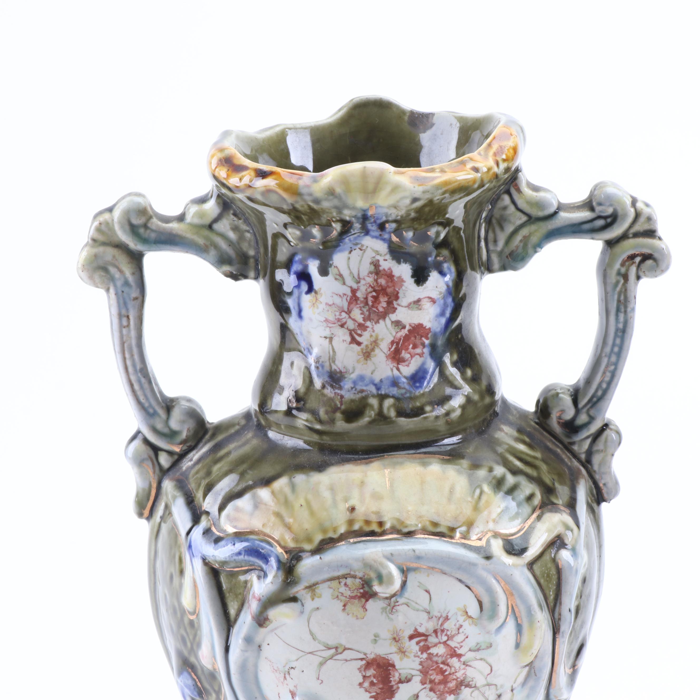 Pair of Continental Art Nouveau Majolica Vases