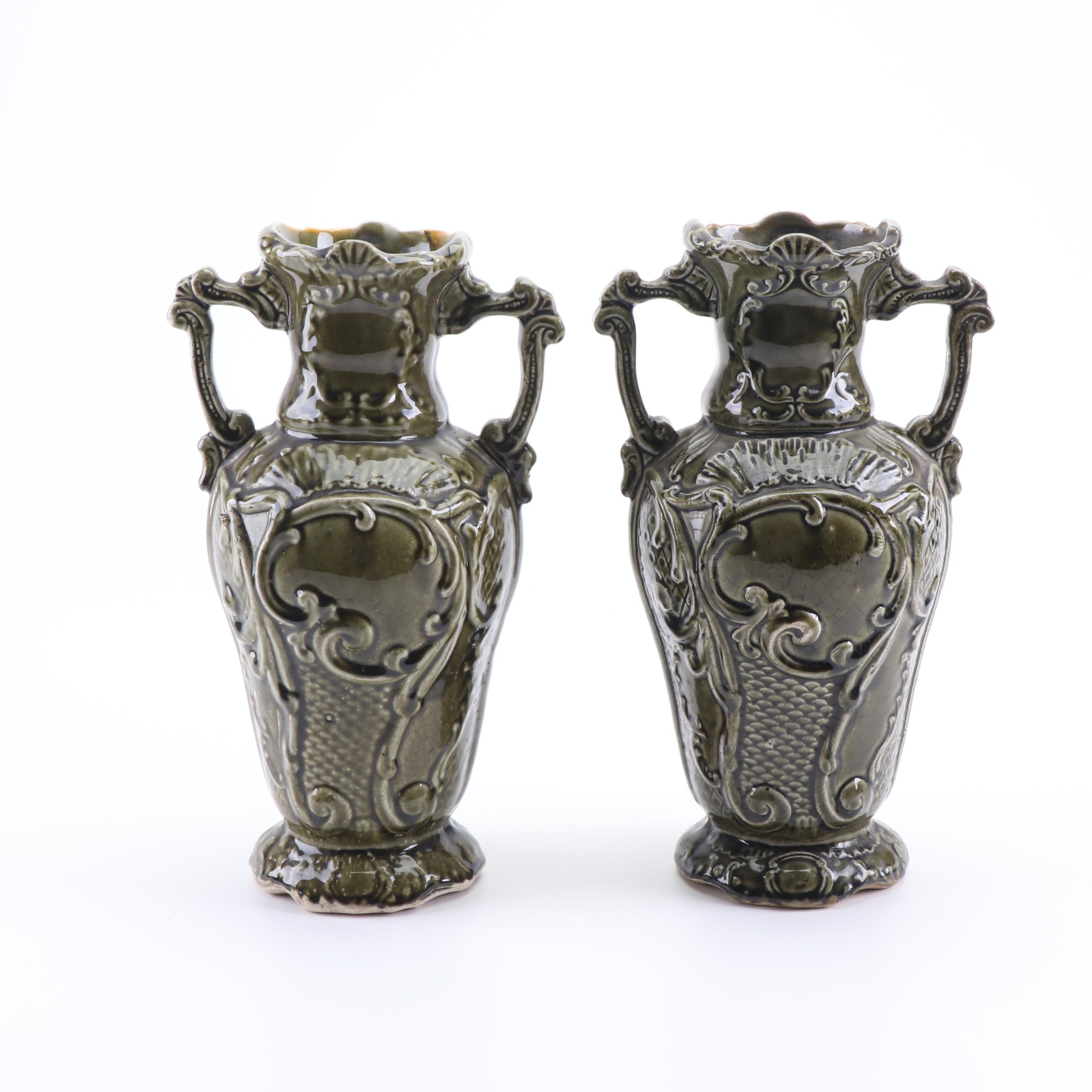 Pair of Continental Art Nouveau Majolica Vases