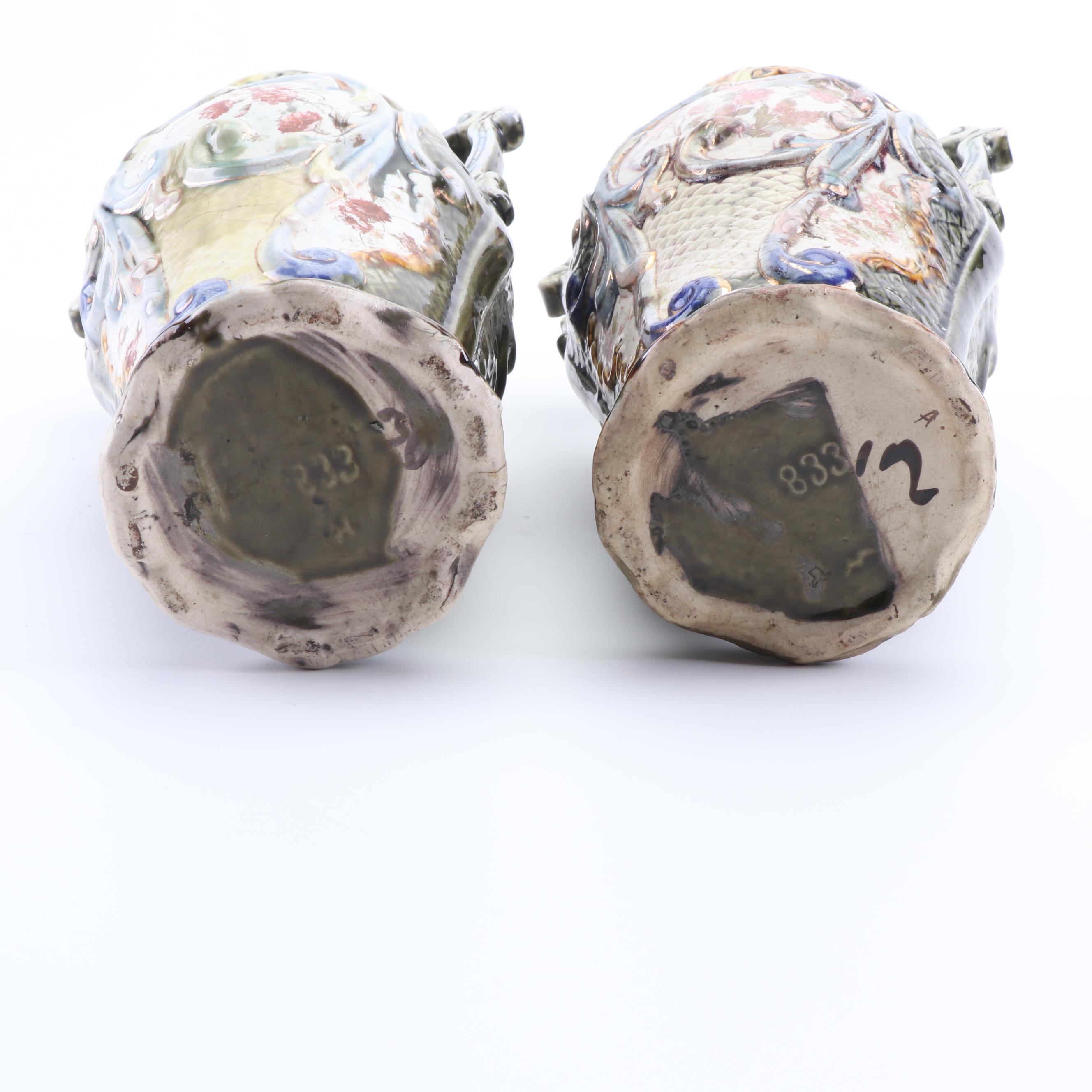 Pair of Continental Art Nouveau Majolica Vases