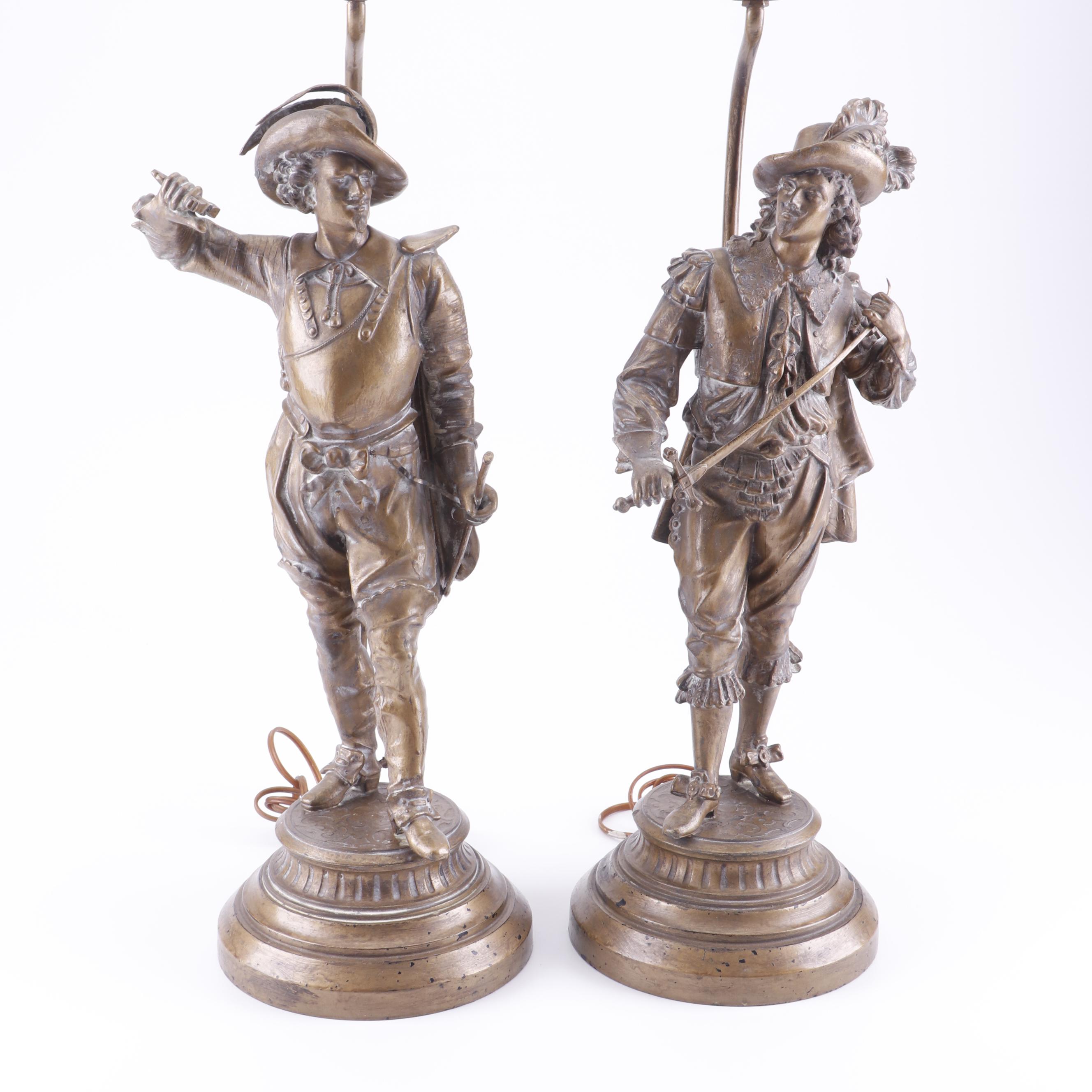 Pinckney Studio Bronzed Finish Pot Metal Figural Conquistador Table Lamps