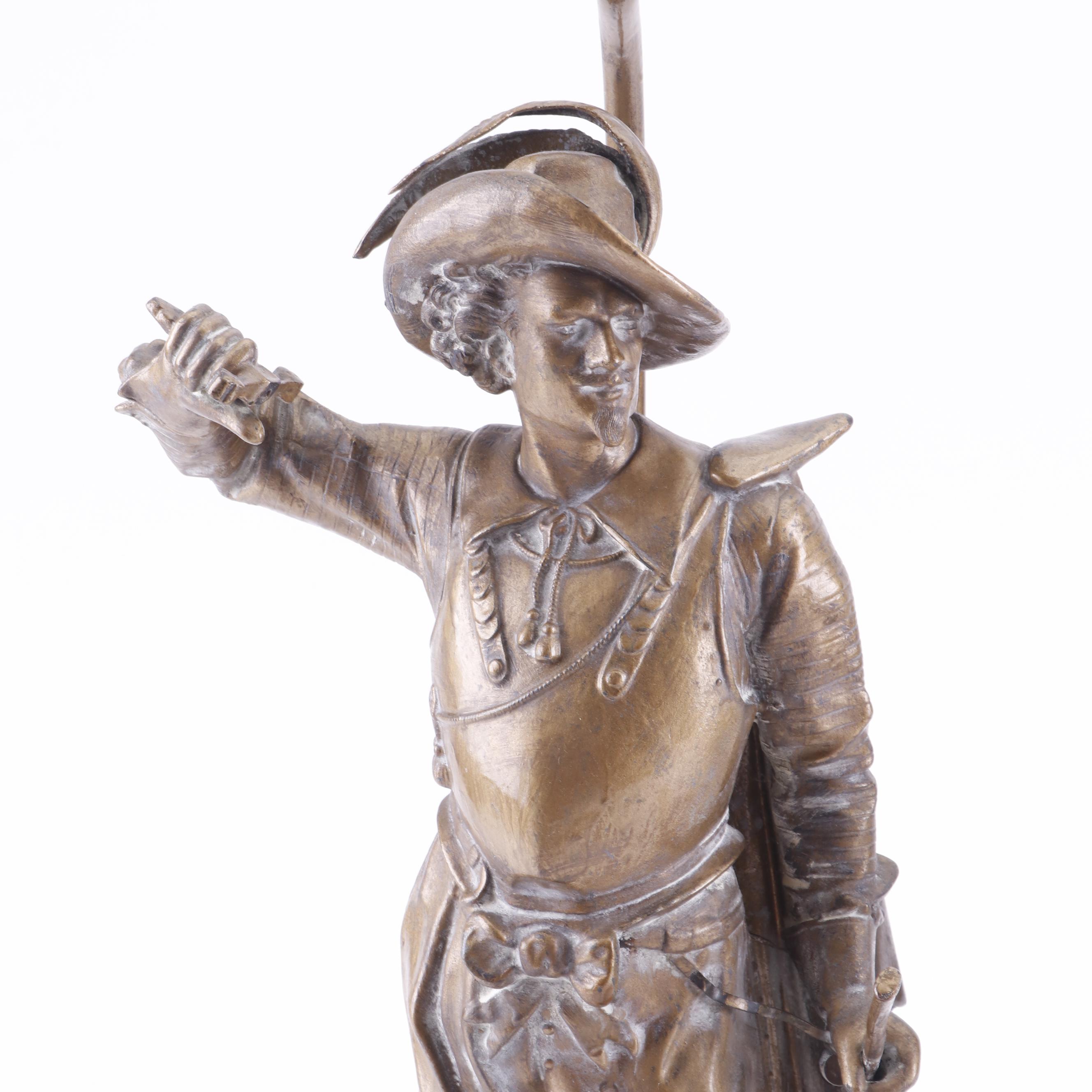 Pinckney Studio Bronzed Finish Pot Metal Figural Conquistador Table Lamps