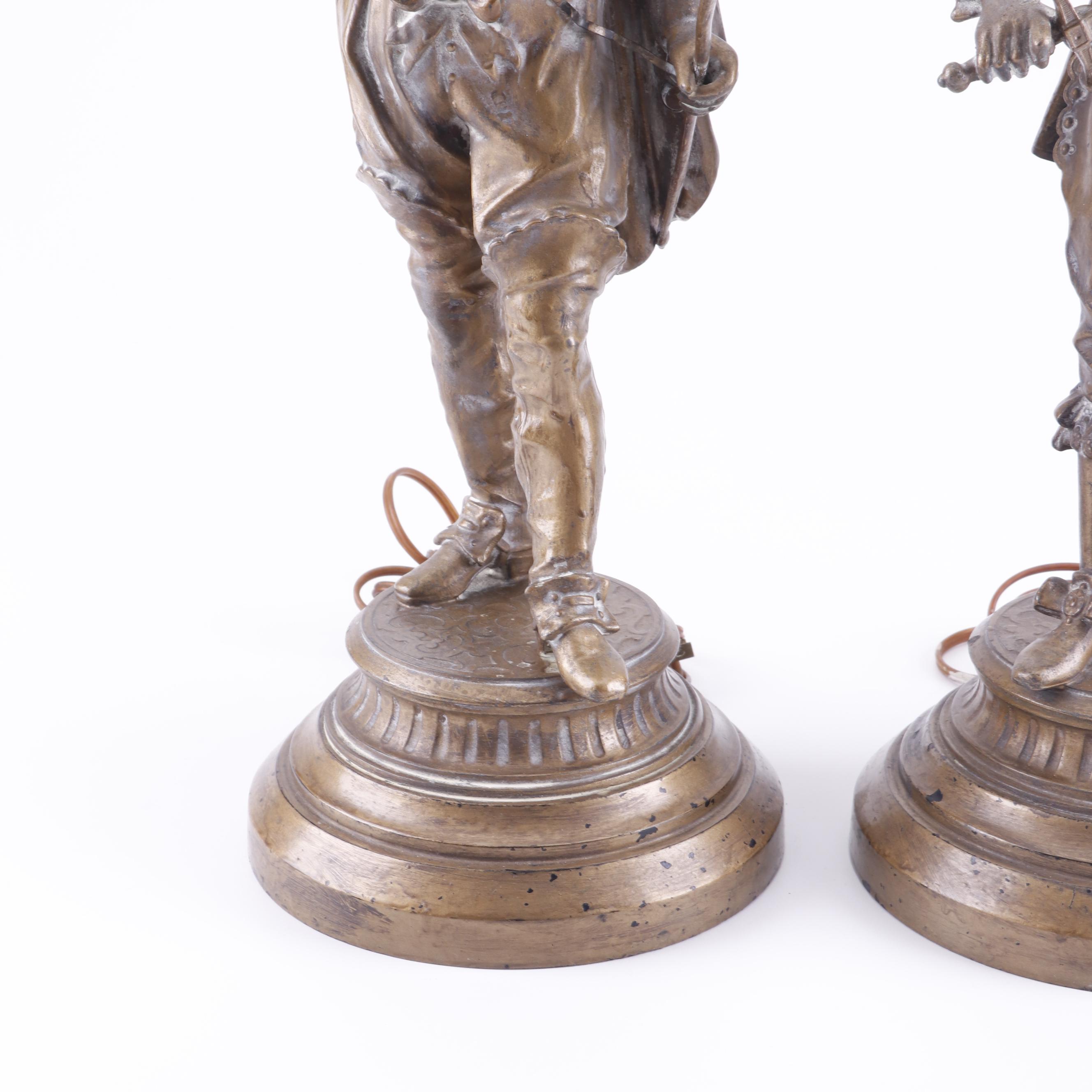 Pinckney Studio Bronzed Finish Pot Metal Figural Conquistador Table Lamps