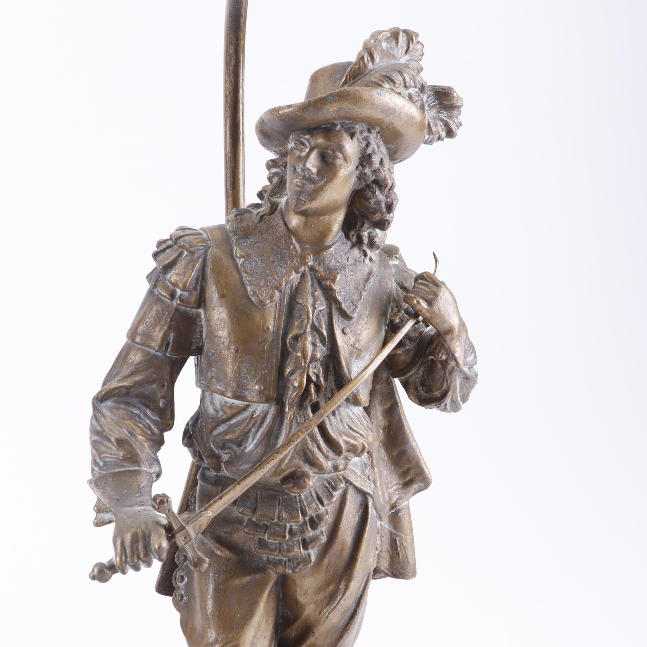 Pinckney Studio Bronzed Finish Pot Metal Figural Conquistador Table Lamps