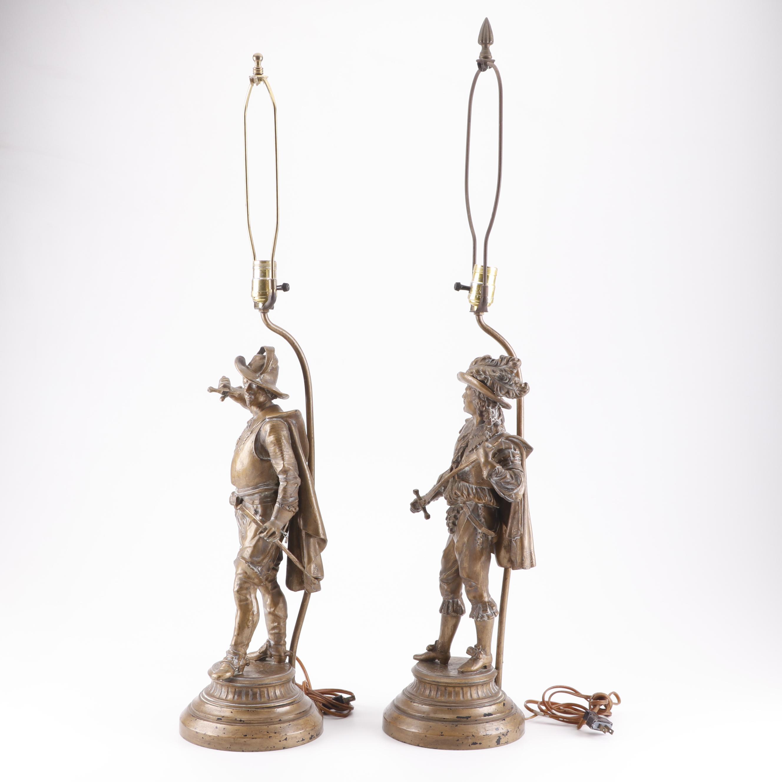 Pinckney Studio Bronzed Finish Pot Metal Figural Conquistador Table Lamps