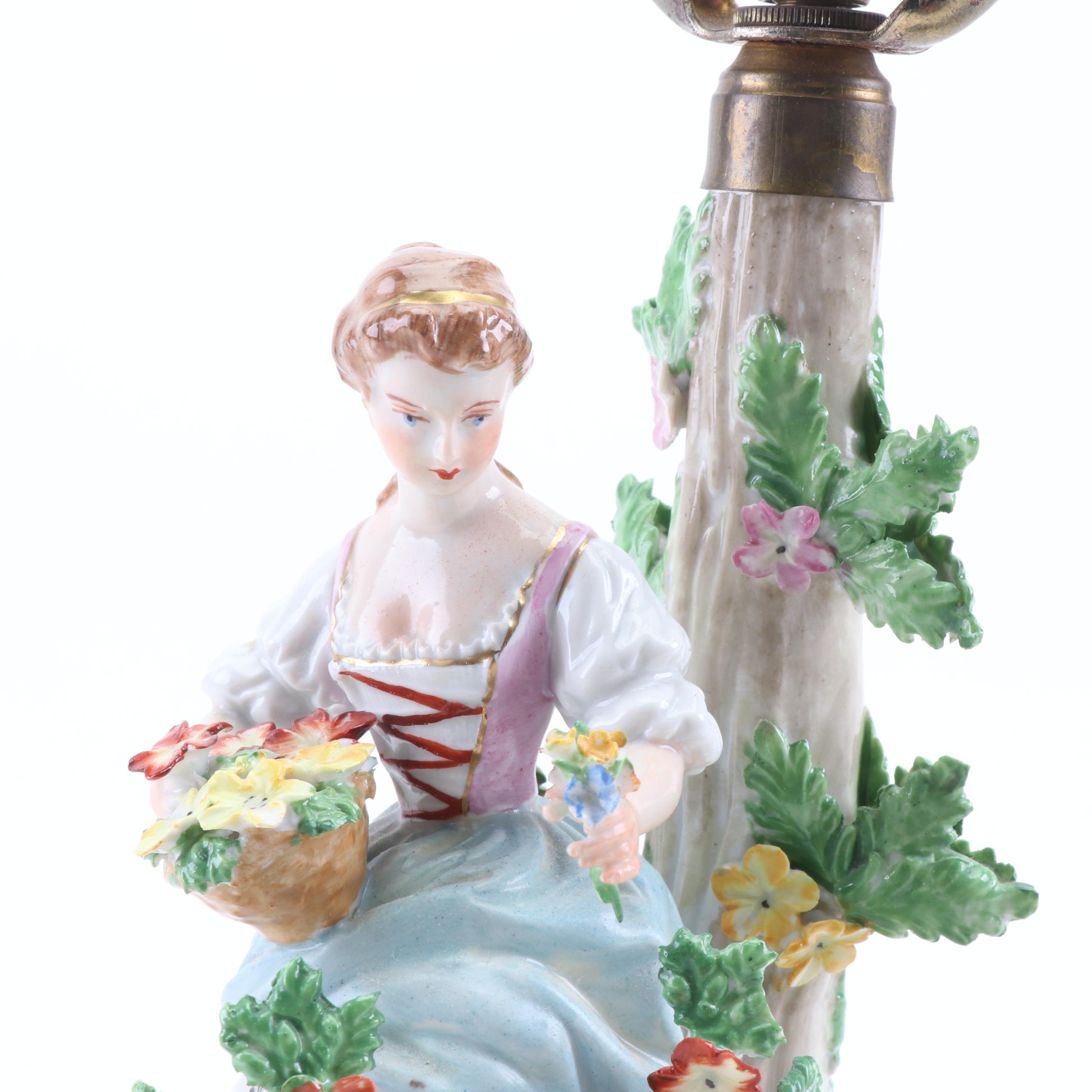 Dresden Hand Decorated Porcelain Figural Table Lamp, Early 20th Century