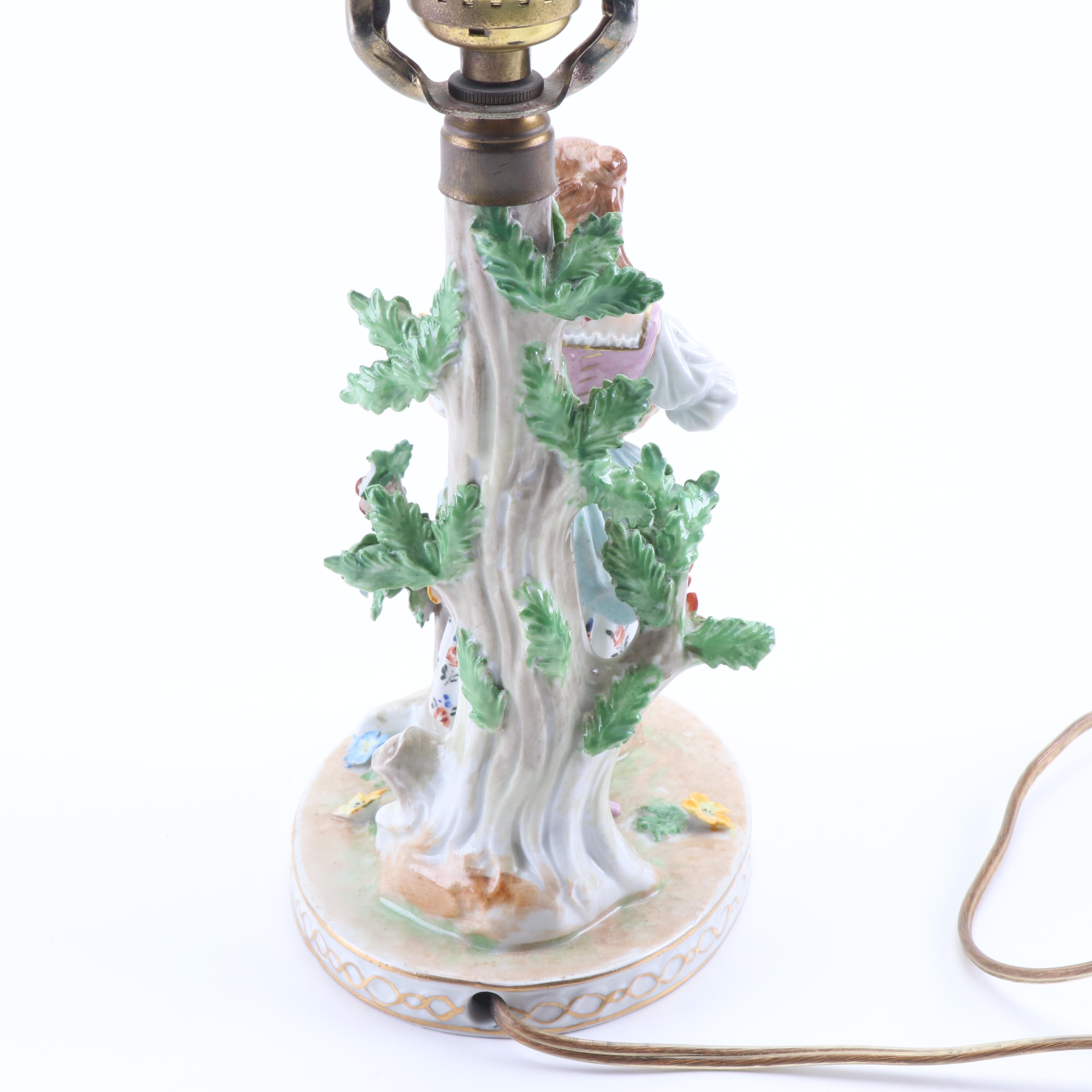 Dresden Hand Decorated Porcelain Figural Table Lamp, Early 20th Century